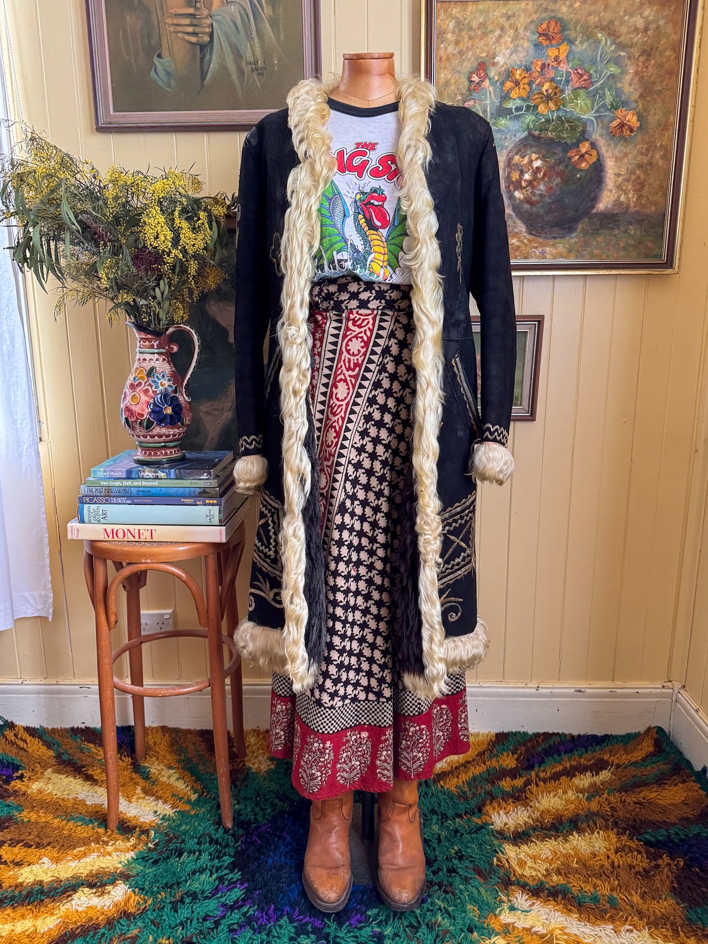 VINTAGE 1970S IVI INDIAN COTTON BLOCK PRINT WRAP MAXI SKIRT M