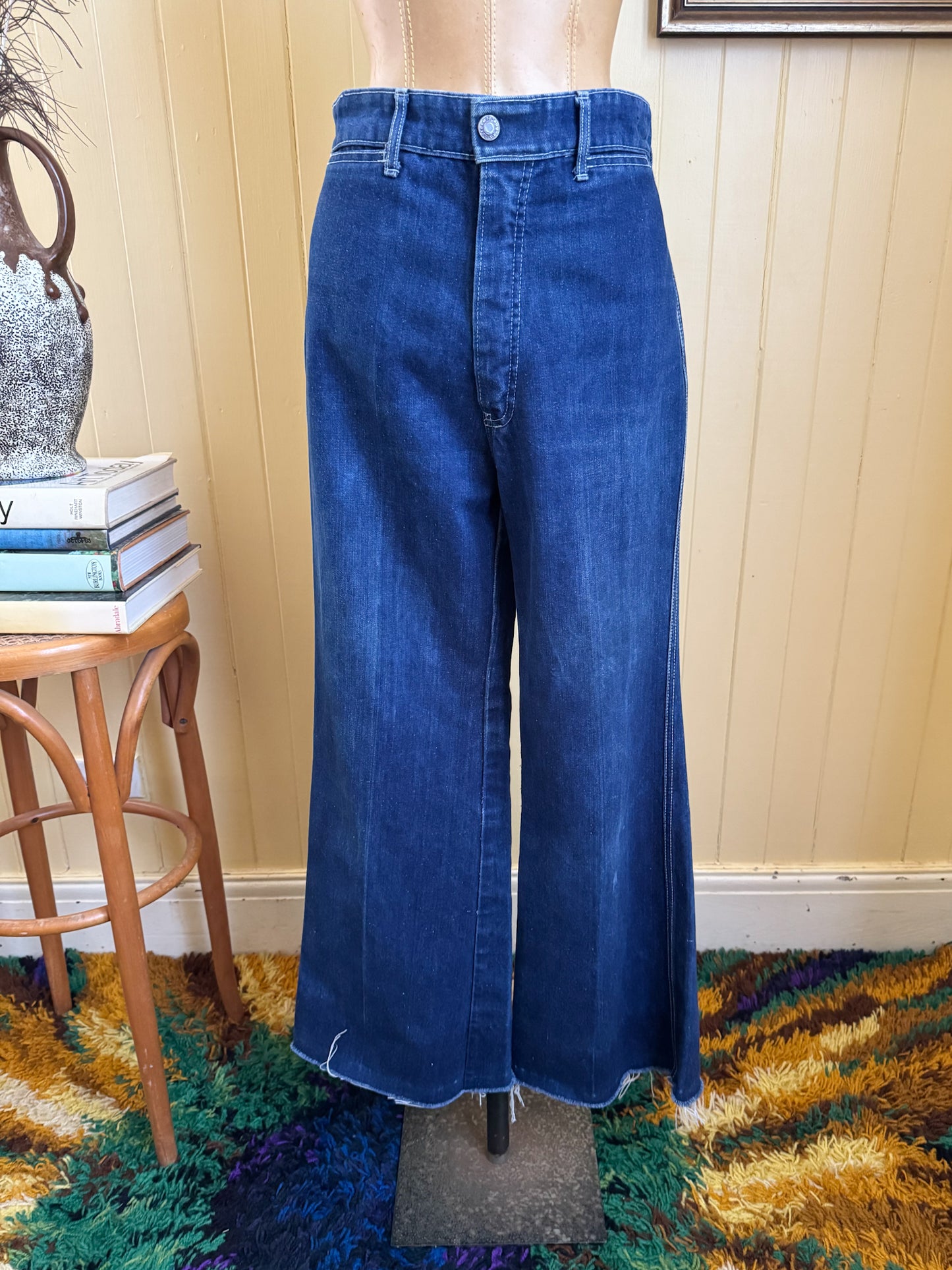 VINTAGE 1970S BLUES UNION WIDE LEG HIGH WAIST DENIM JEANS M