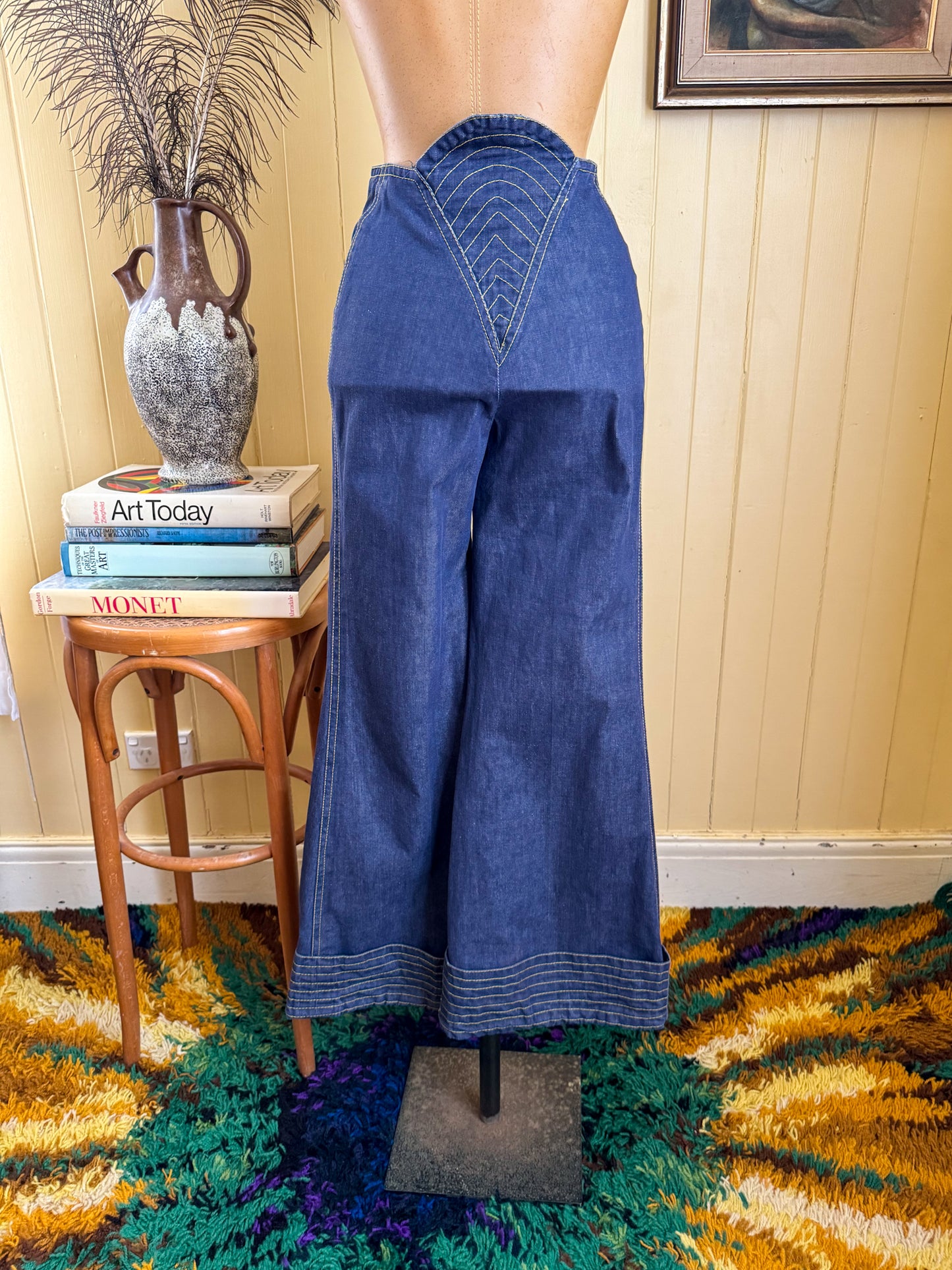 VINTAGE 1970S BILLY PLUNKETT DENIM JACKET AND FLARED JEANS SET XS
