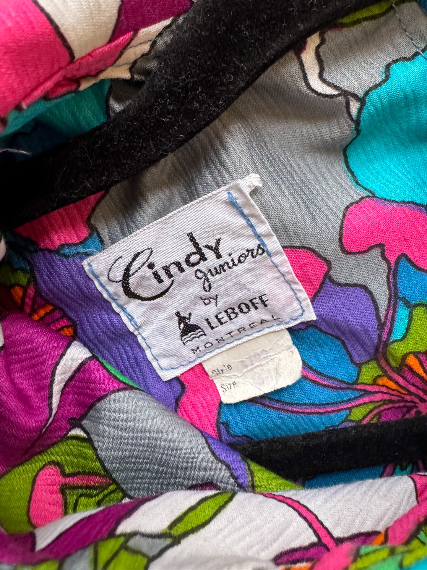 VINTAGE 1960S CINDY JUNIORS POLY FLOWER PRINT ZIP RUFFLE FRONT BELTED PARTY DRESS M