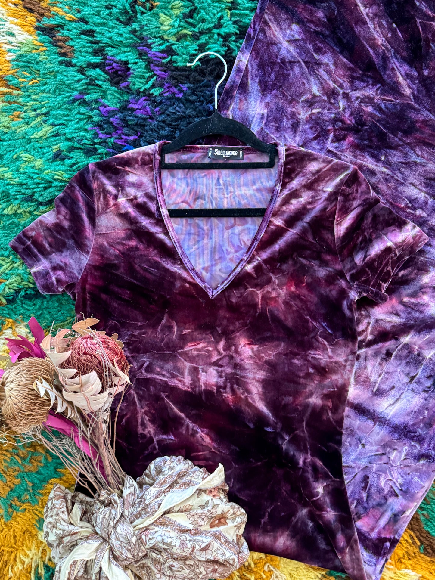 VINTAGE 1990S SINEQUANONE PARIS VELVET TIE DYE MAXI DRESS S