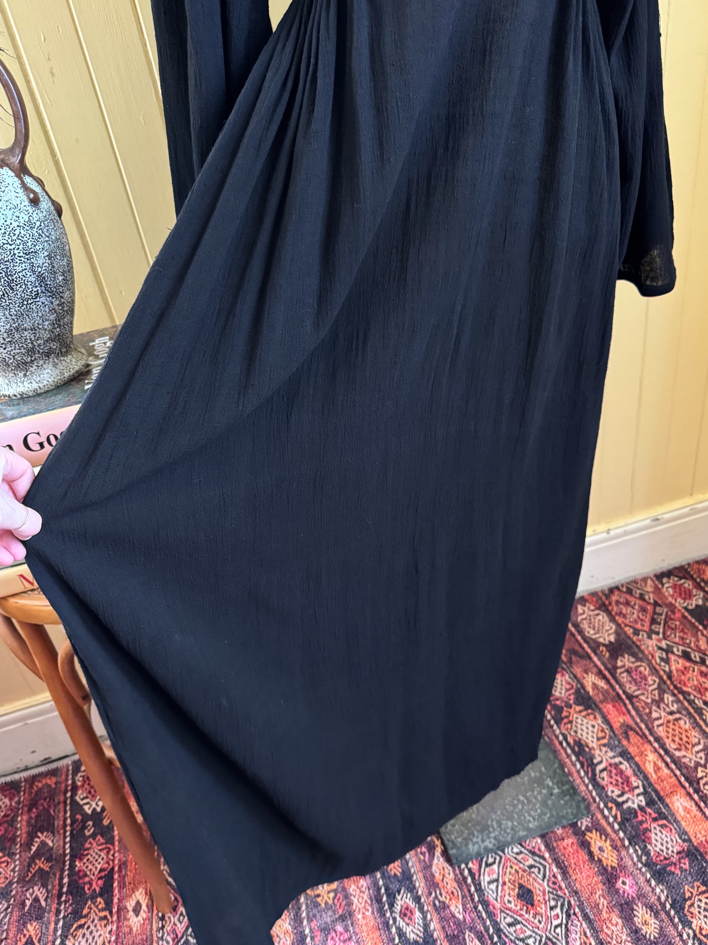 VINTAGE 1970S NEEPA INDIAN COTTON EMBROIDERED KIMONO SLEEVE MAXI DRESS S