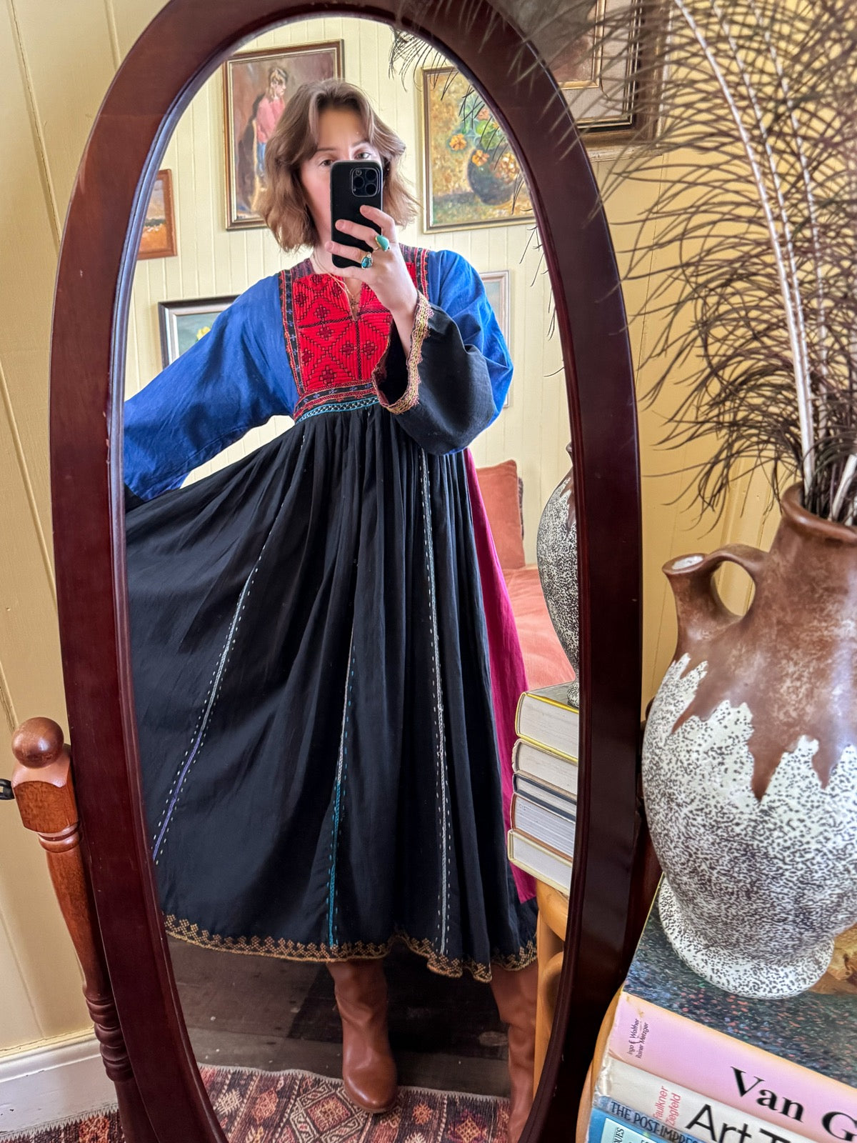 VINTAGE 1960S TRADITIONAL AFGHANI EMBROIDERED PATCHWORK FOLK DRESS M