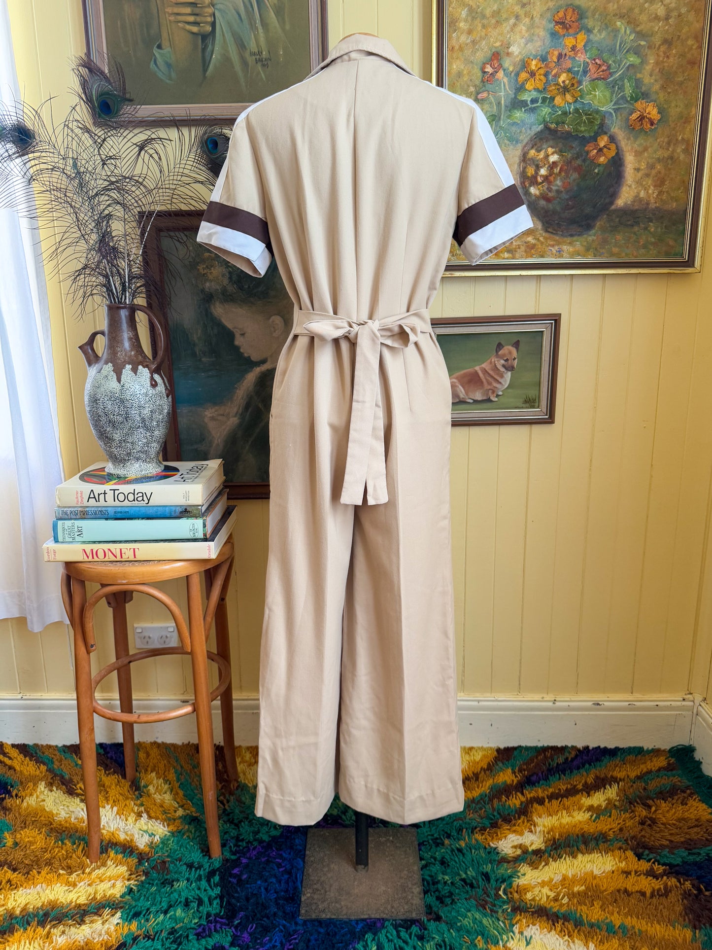 VINTAGE 1970S IBBI COTTON BLEND PATCH WIDE LEG BOILER SUIT S/M