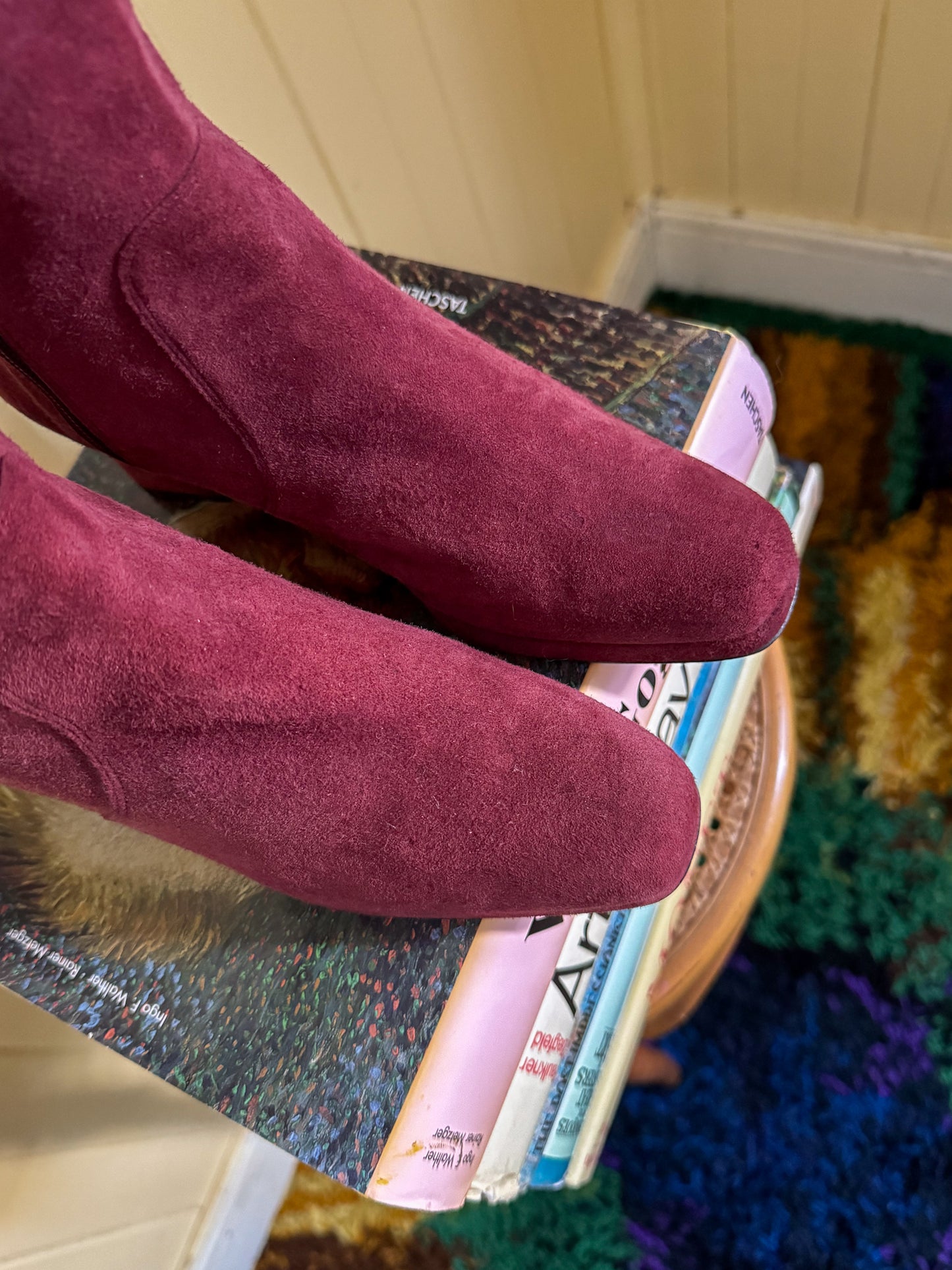 VINTAGE 1990S RARE BIBA PLUM SUEDE LEATHER KNEE HIGH WEDGE BOOTS 37/6