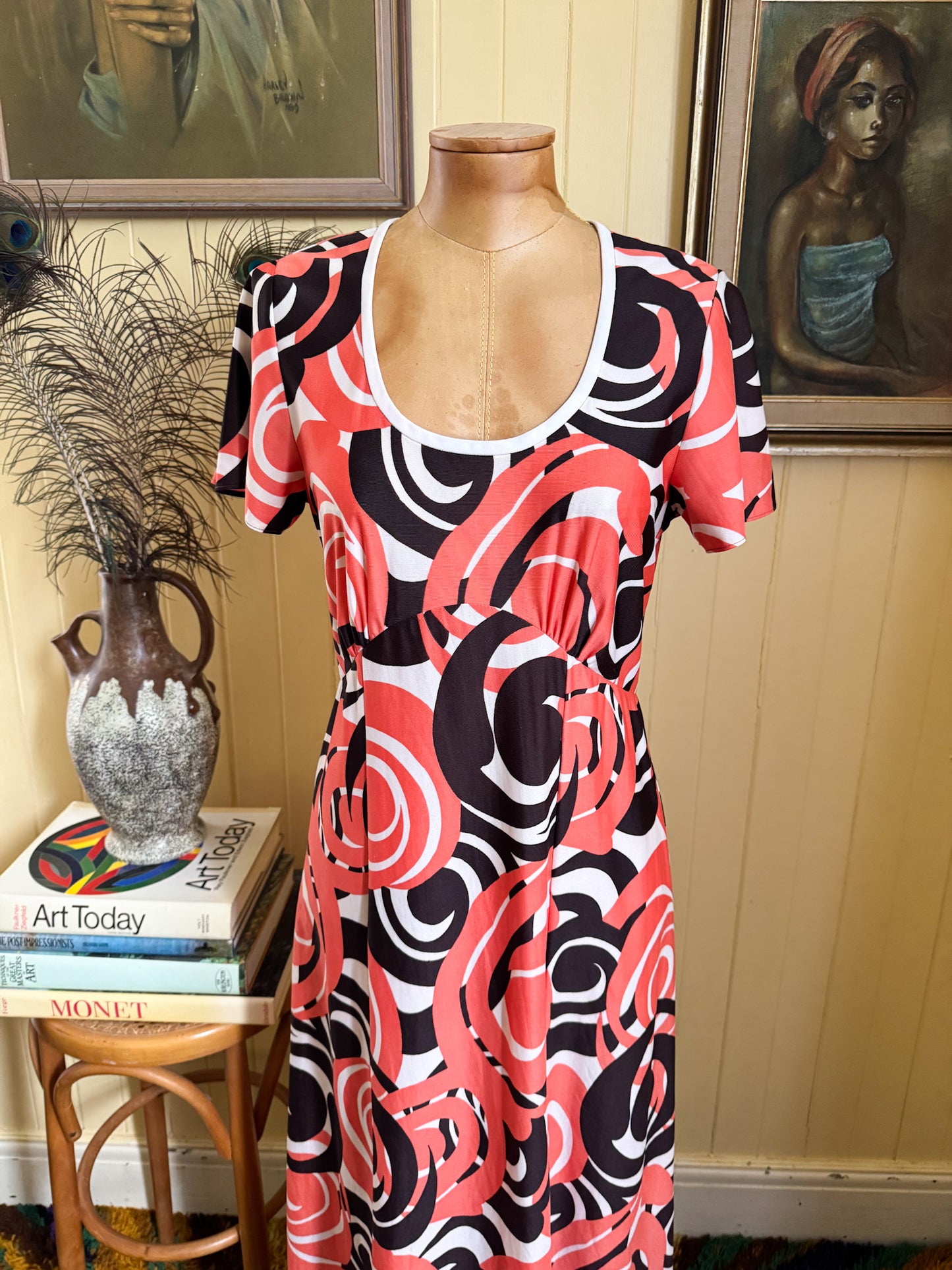 VINTAGE 1970S COLLETTE SYDNEY PSYCHEDELIC FLORAL PRINT MAXI DRESS M