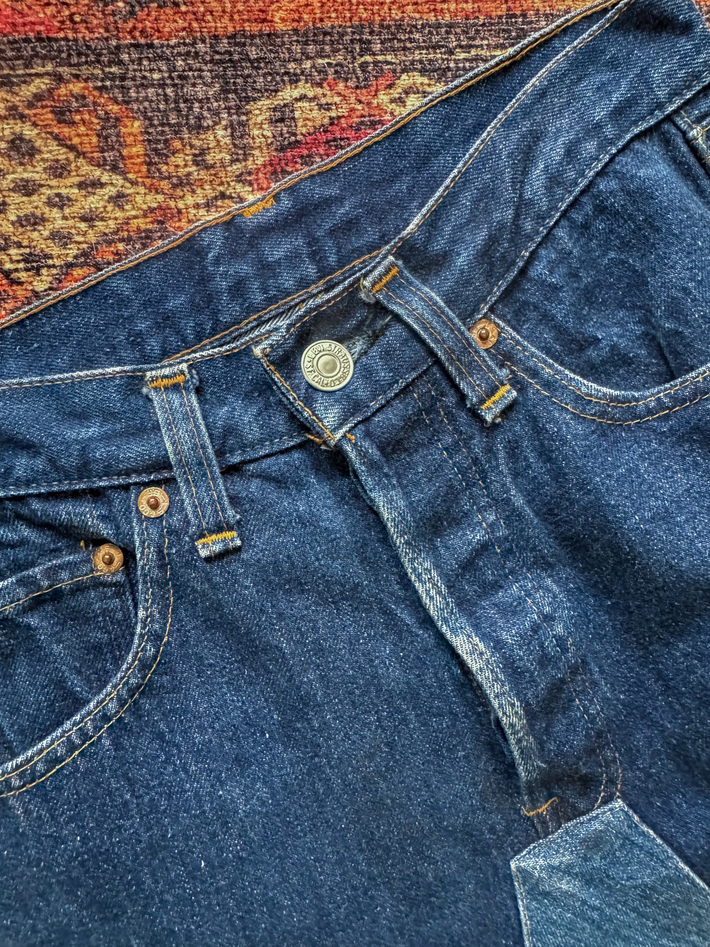 VINTAGE REWORKED LEVI’S COTTON DENIM PATCHWORK MIDI SKIRT S