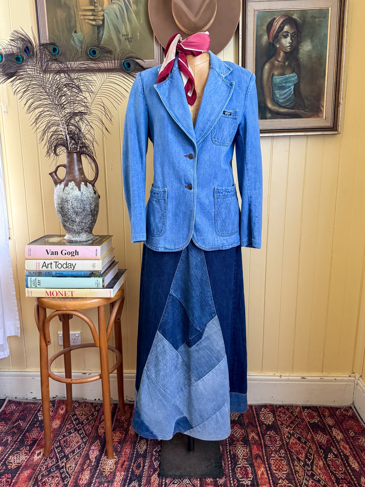 VINTAGE REWORKED LEVI’S COTTON DENIM PATCHWORK MIDI SKIRT S