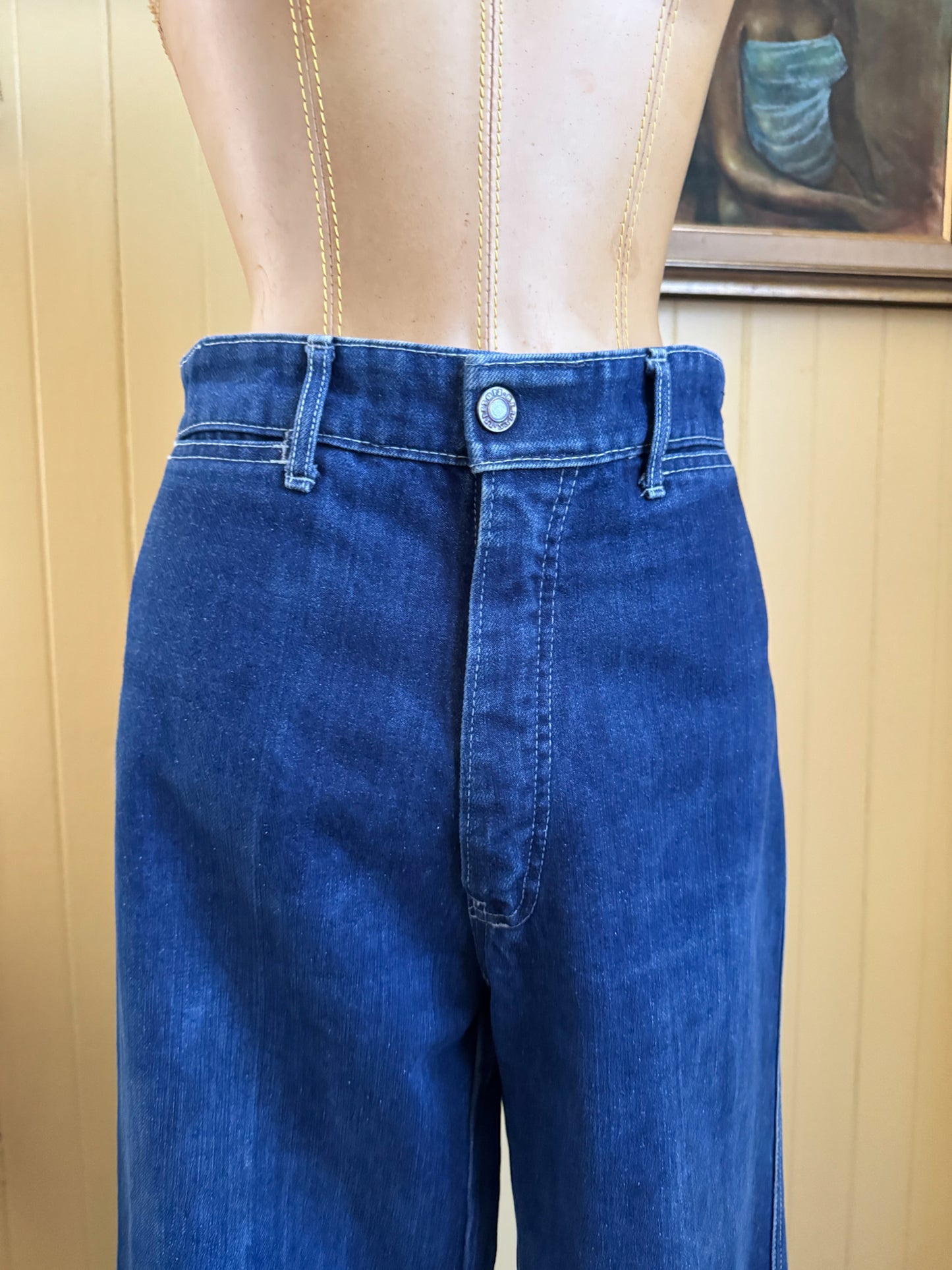 VINTAGE 1970S BLUES UNION WIDE LEG HIGH WAIST DENIM JEANS M
