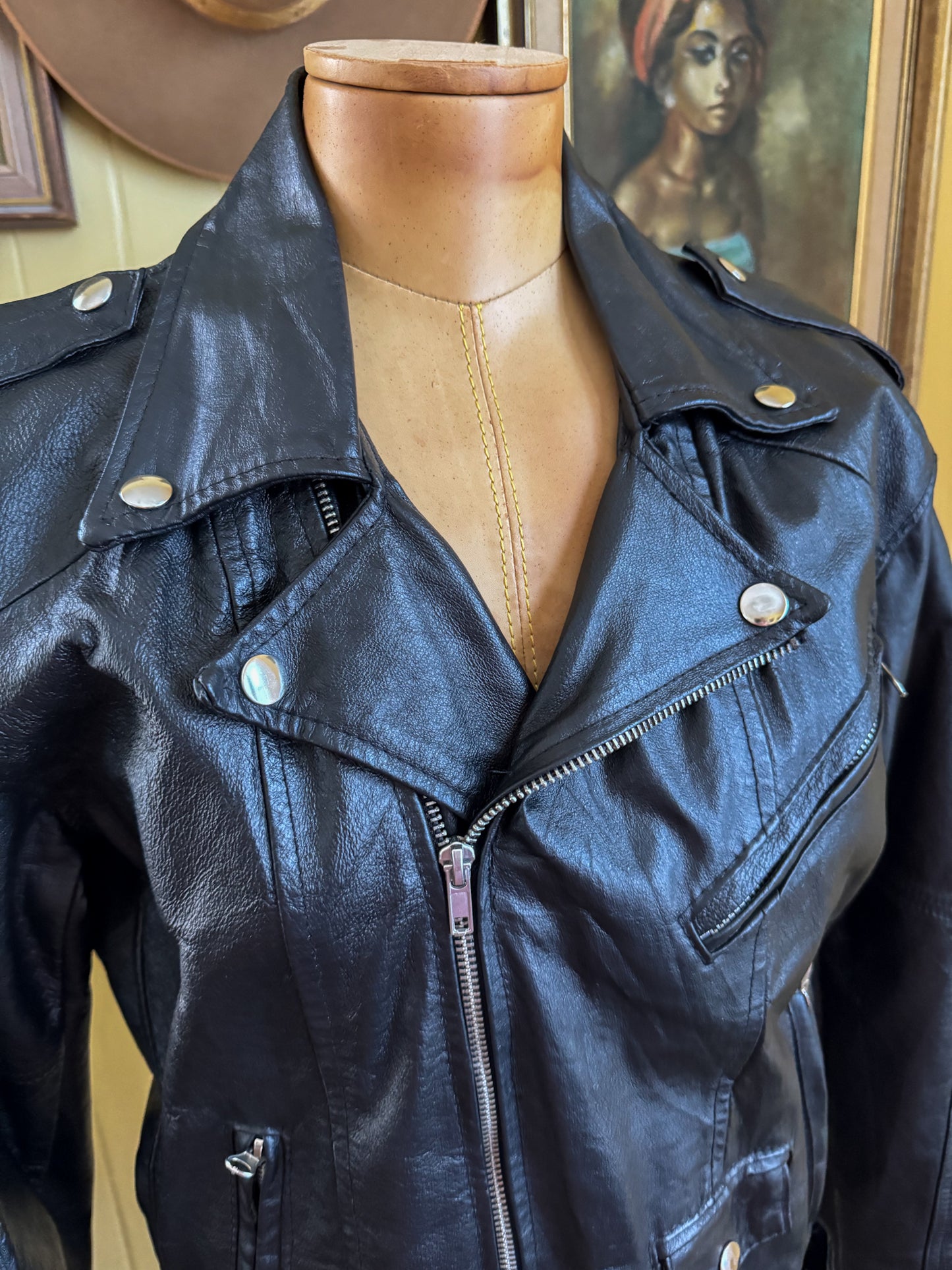 VINTAGE 1980S GIORGIO FIRMANI BLACK LEATHER MOTORCYCLE JACKET M
