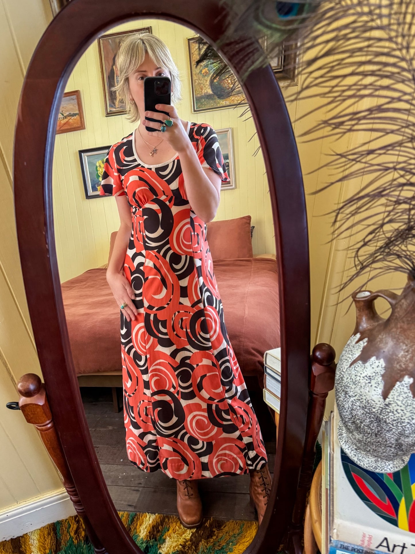VINTAGE 1970S COLLETTE SYDNEY PSYCHEDELIC FLORAL PRINT MAXI DRESS M