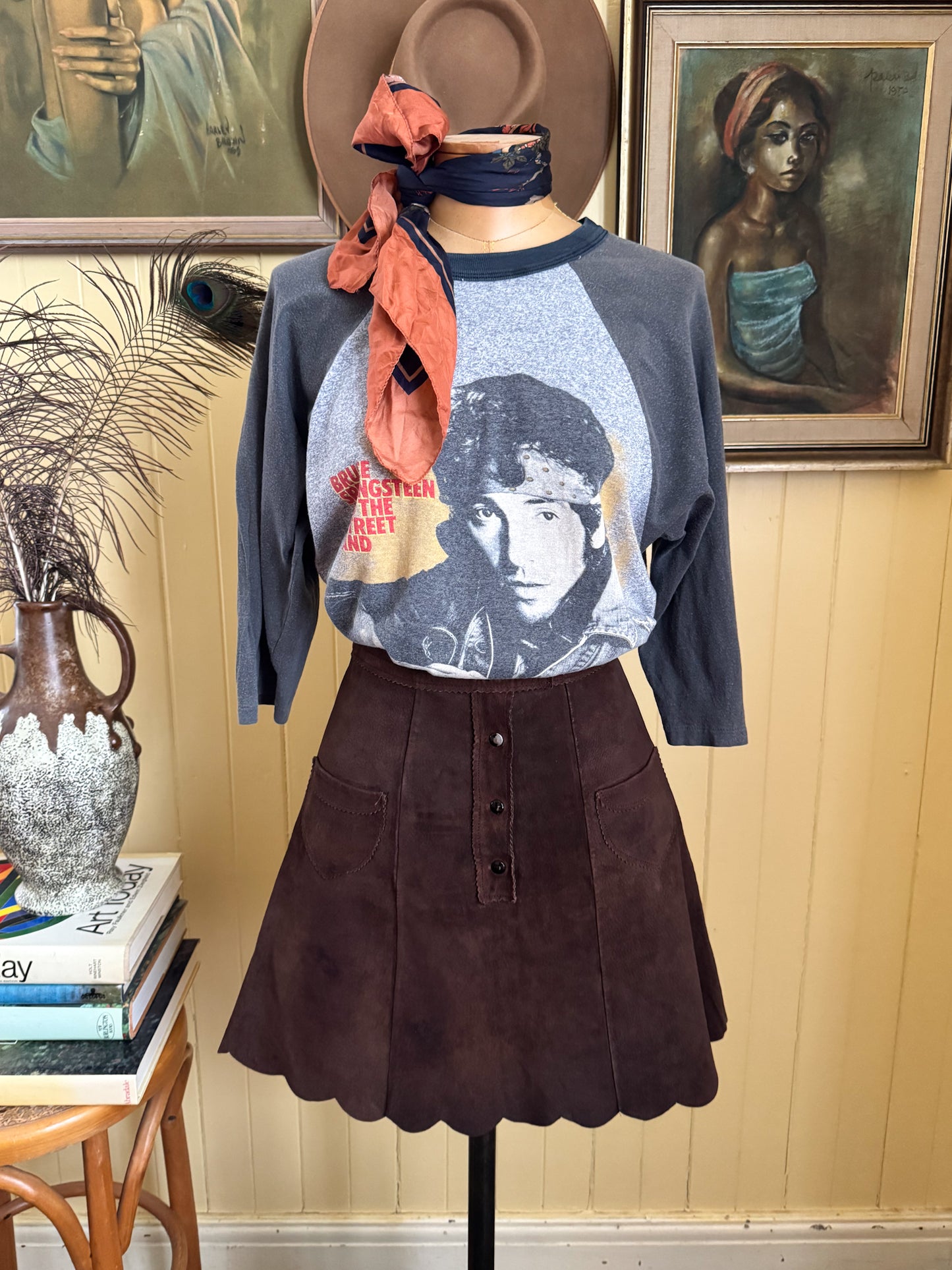 VINTAGE 1984/85 BRUCE SPRINGSTEEN + THE E STREET BAND WORLD TOUR PRINT RAGLAN TSHIRT M/L