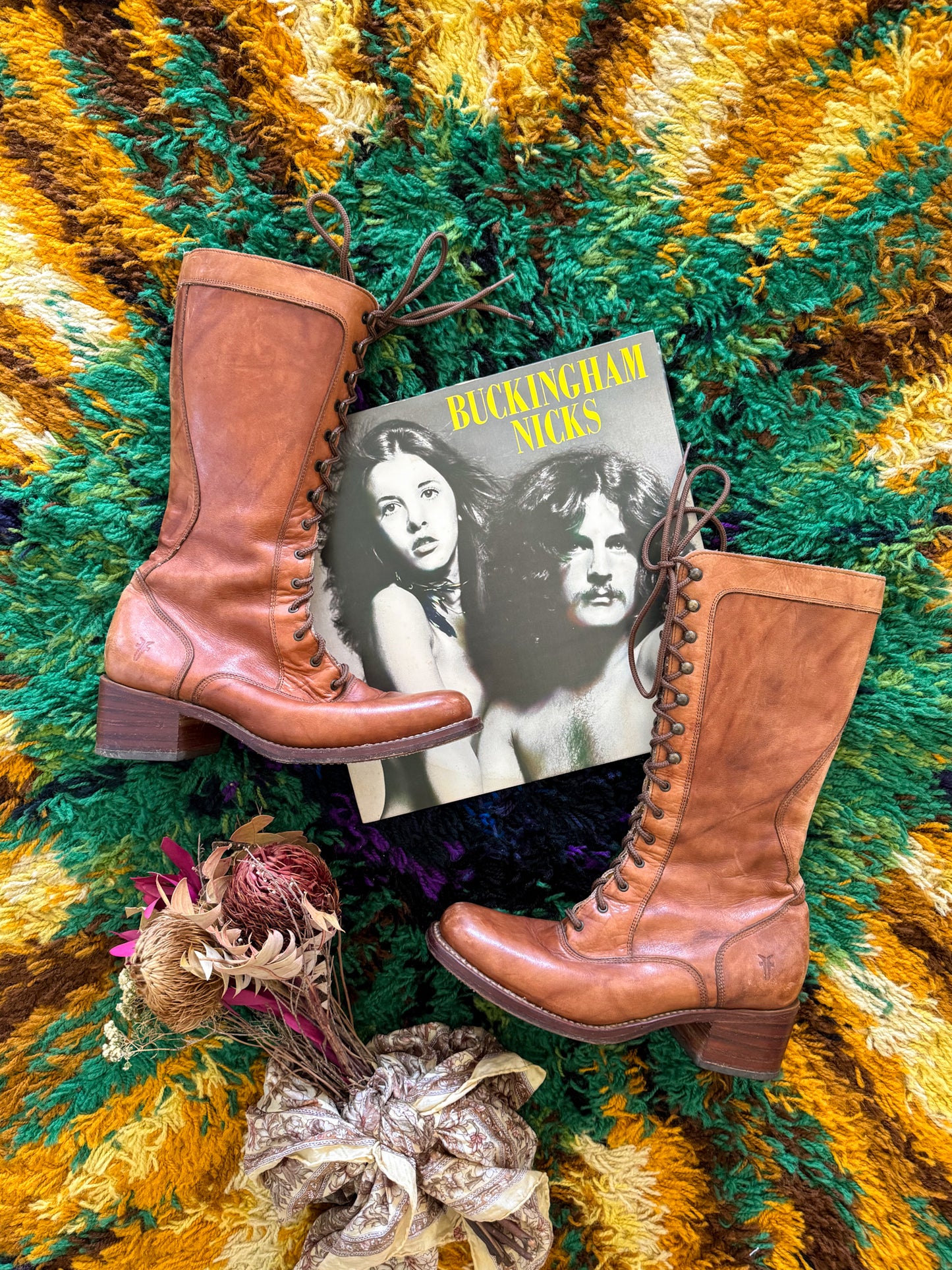 VINTAGE FRYE CAMPUS LEATHER MID CALF LACE UP BOOTS 10/41