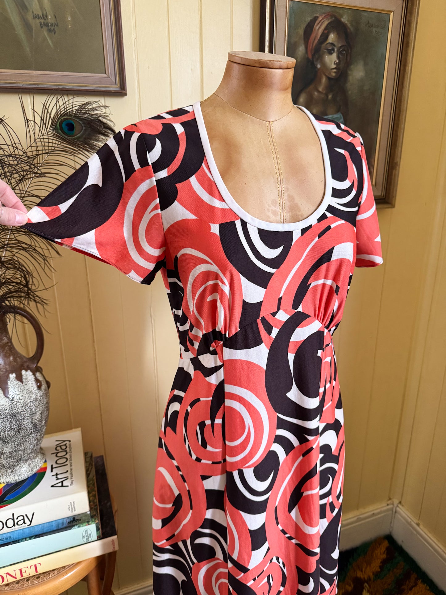 VINTAGE 1970S COLLETTE SYDNEY PSYCHEDELIC FLORAL PRINT MAXI DRESS M
