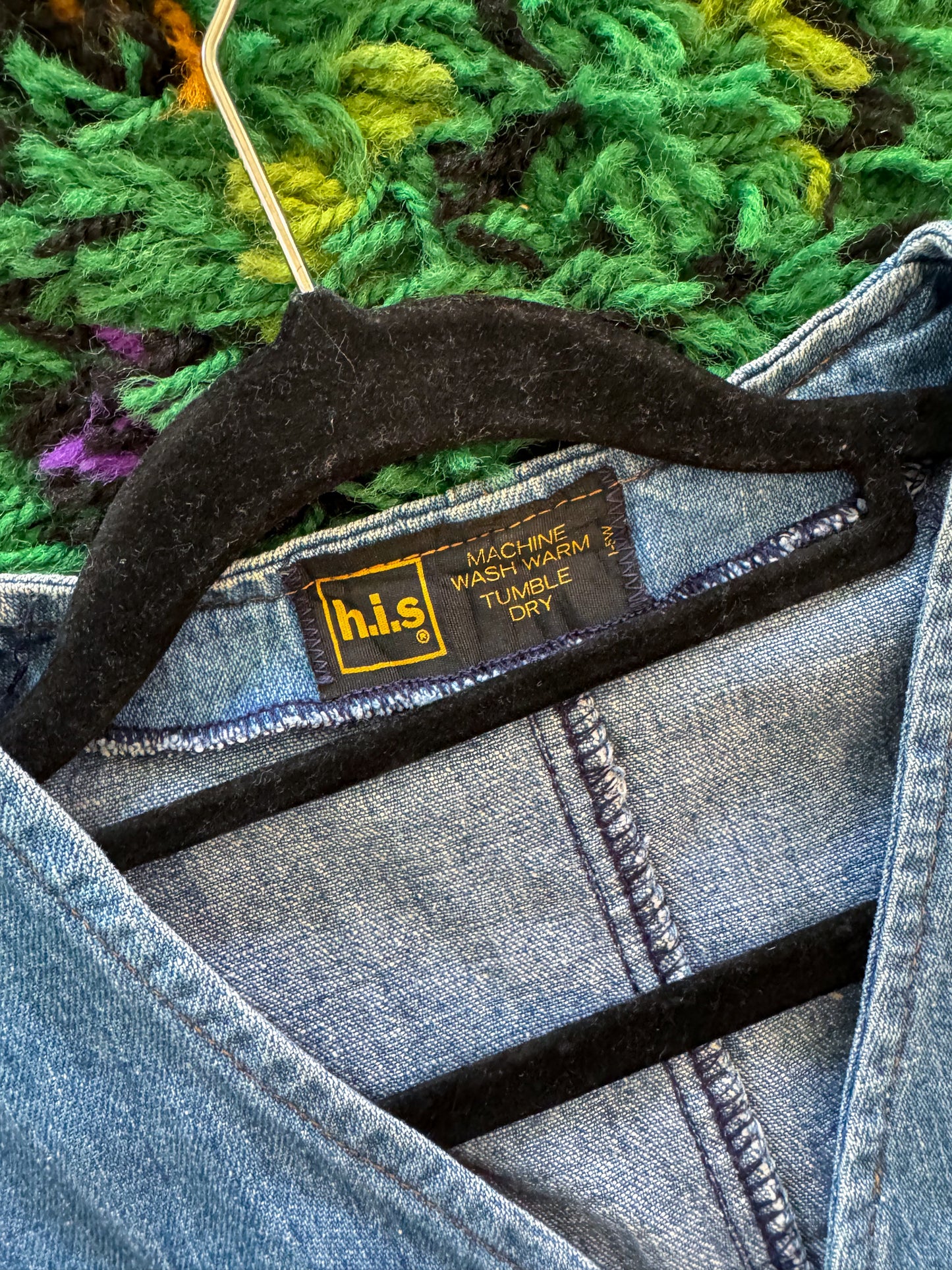 VINTAGE 1970S H.I.S. COTTON DENIM POCKET WAISTCOAT VEST S/M