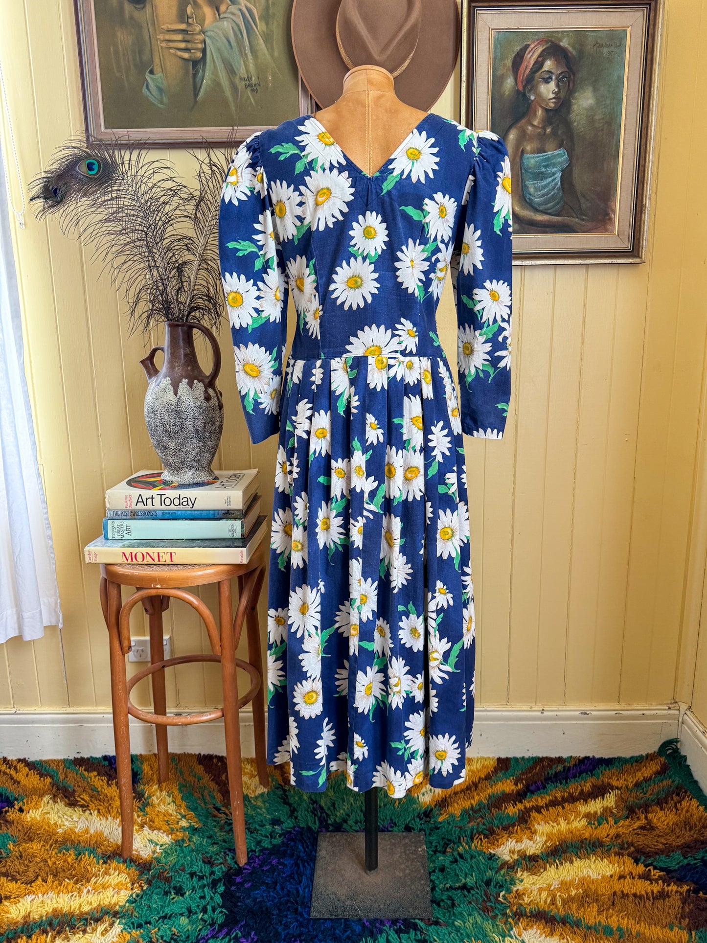 VINTAGE 1980S ASTRID PRIOR DAISY FLORAL PRINT PRAIRIE DRESS M