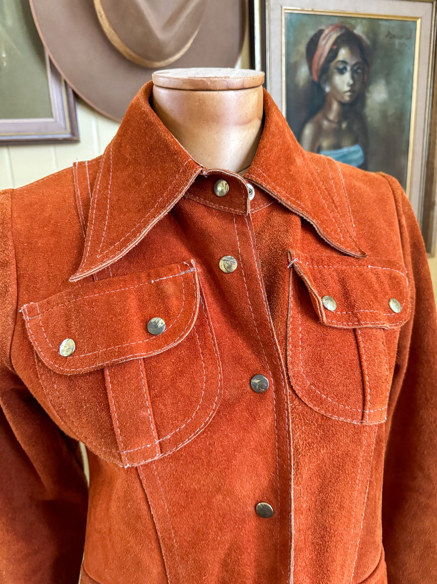 VINTAGE 1970S DAWN LEATHERCRAFT NEW YORK SUEDE LEATHER TAILORED JACKET XS