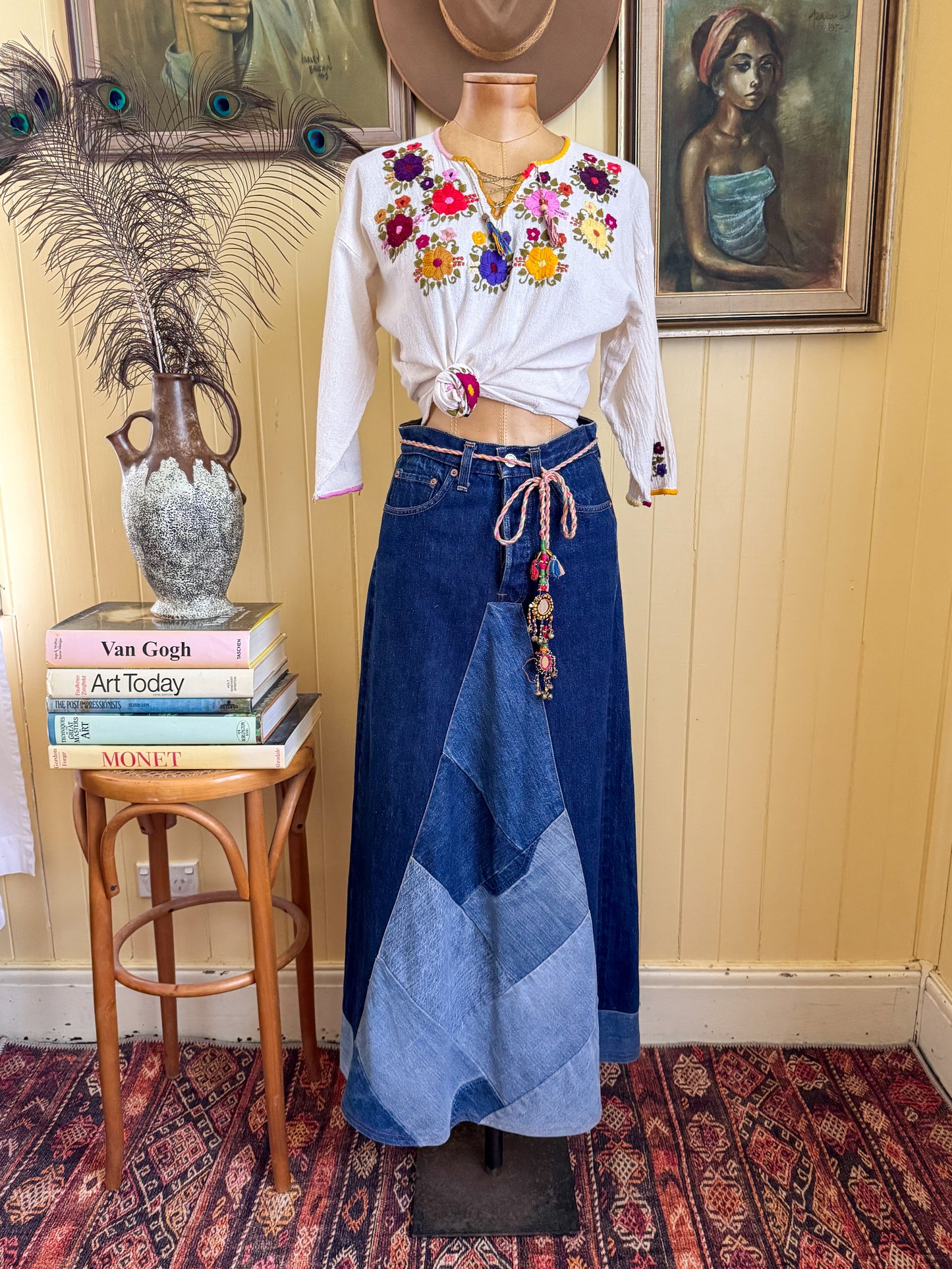 VINTAGE MEXICAN COTTON EMBROIDERED LONG SLEEVE FOLK BLOUSE S