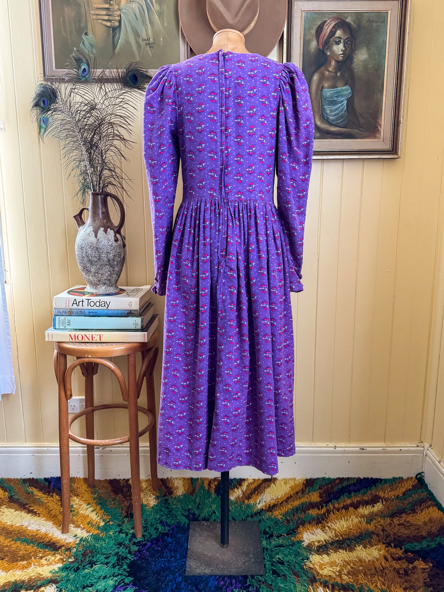 VINTAGE 1980S LAURA ASHLEY COTTON FLORAL PRINT PRAIRIE DRESS S/M