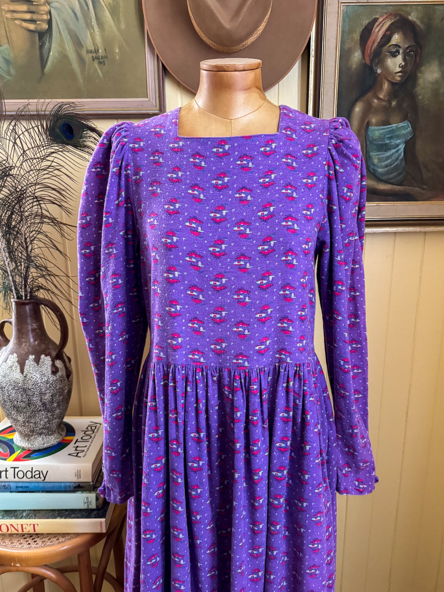 VINTAGE 1980S LAURA ASHLEY COTTON FLORAL PRINT PRAIRIE DRESS S/M