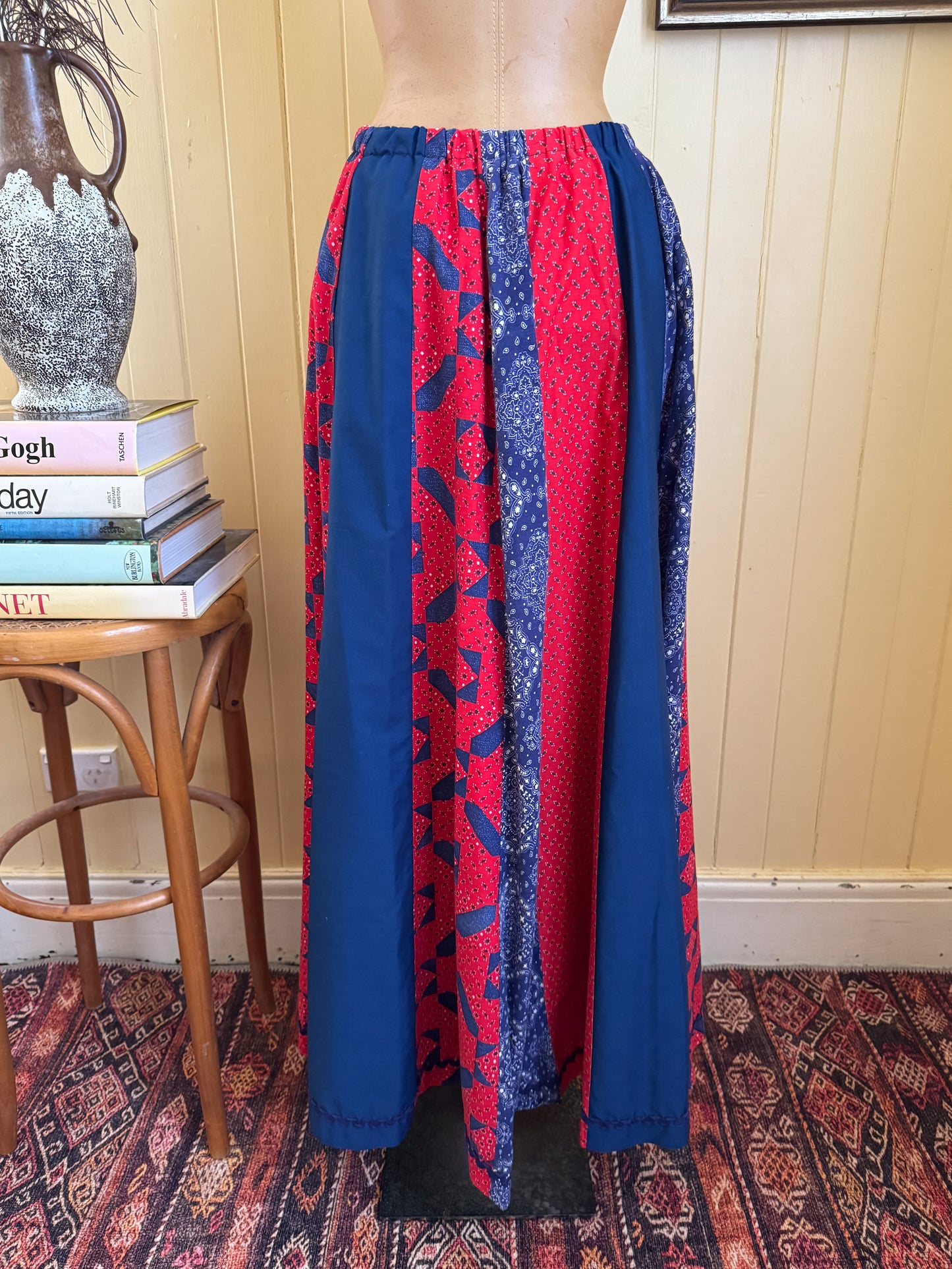 VINTAGE U.S.A COTTON BANDANA PRINT SPLICED MAXI SKIRT M