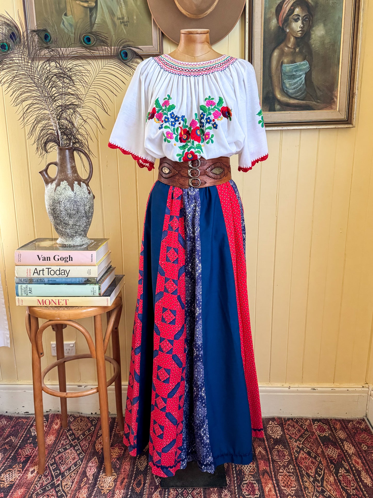 VINTAGE 1980S COTTON BLEND EMBROIDERED FOLK BLOUSE M/L/XL