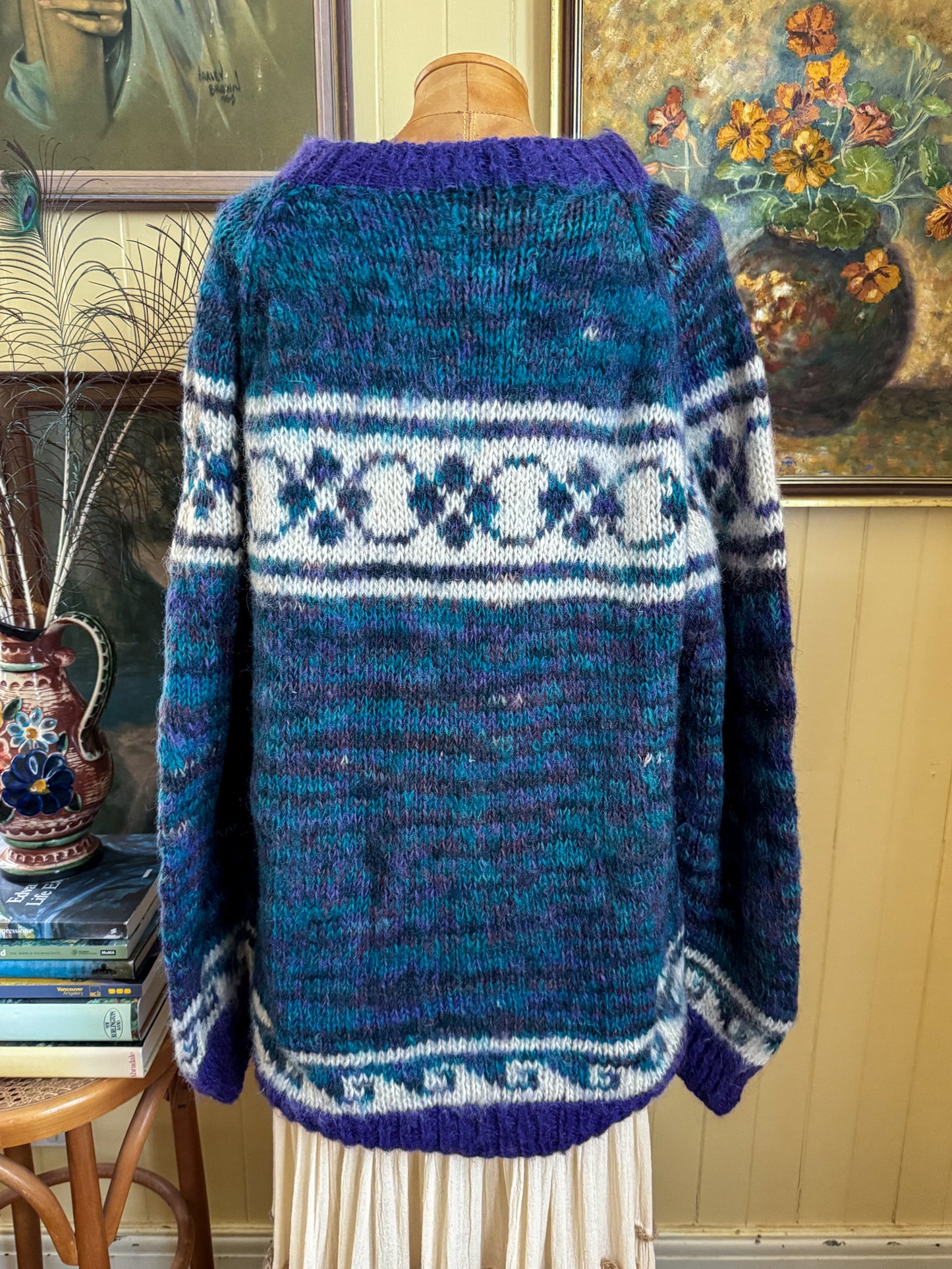 VINTAGE HANDMADE ALPACA WOOL MOTIF CHUNKY KNIT JUMPER L/XL