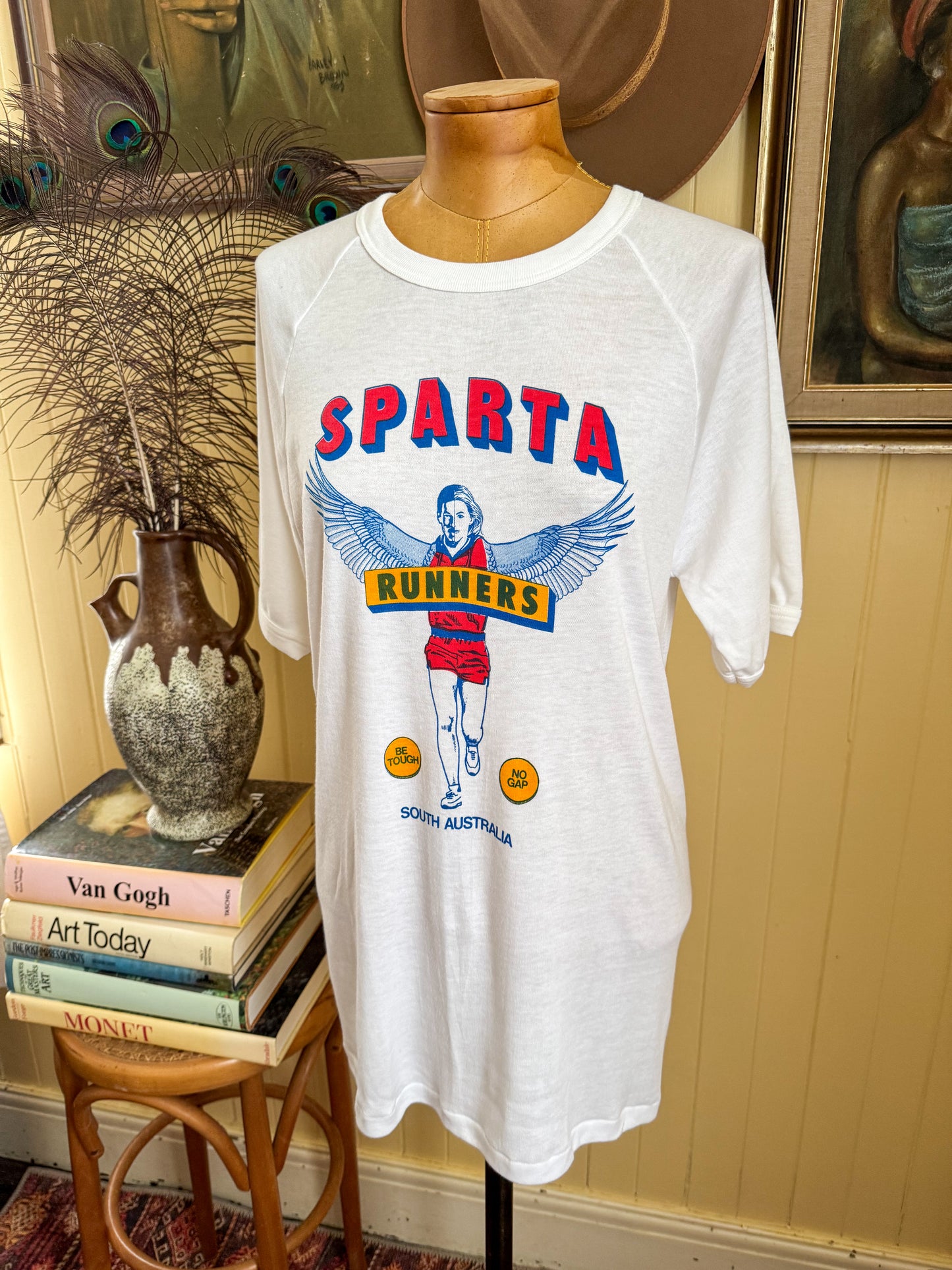 VINTAGE 1980S BONDS SPARTA RUNNERS SINGLE STITCH RINGER T-SHIRT XL