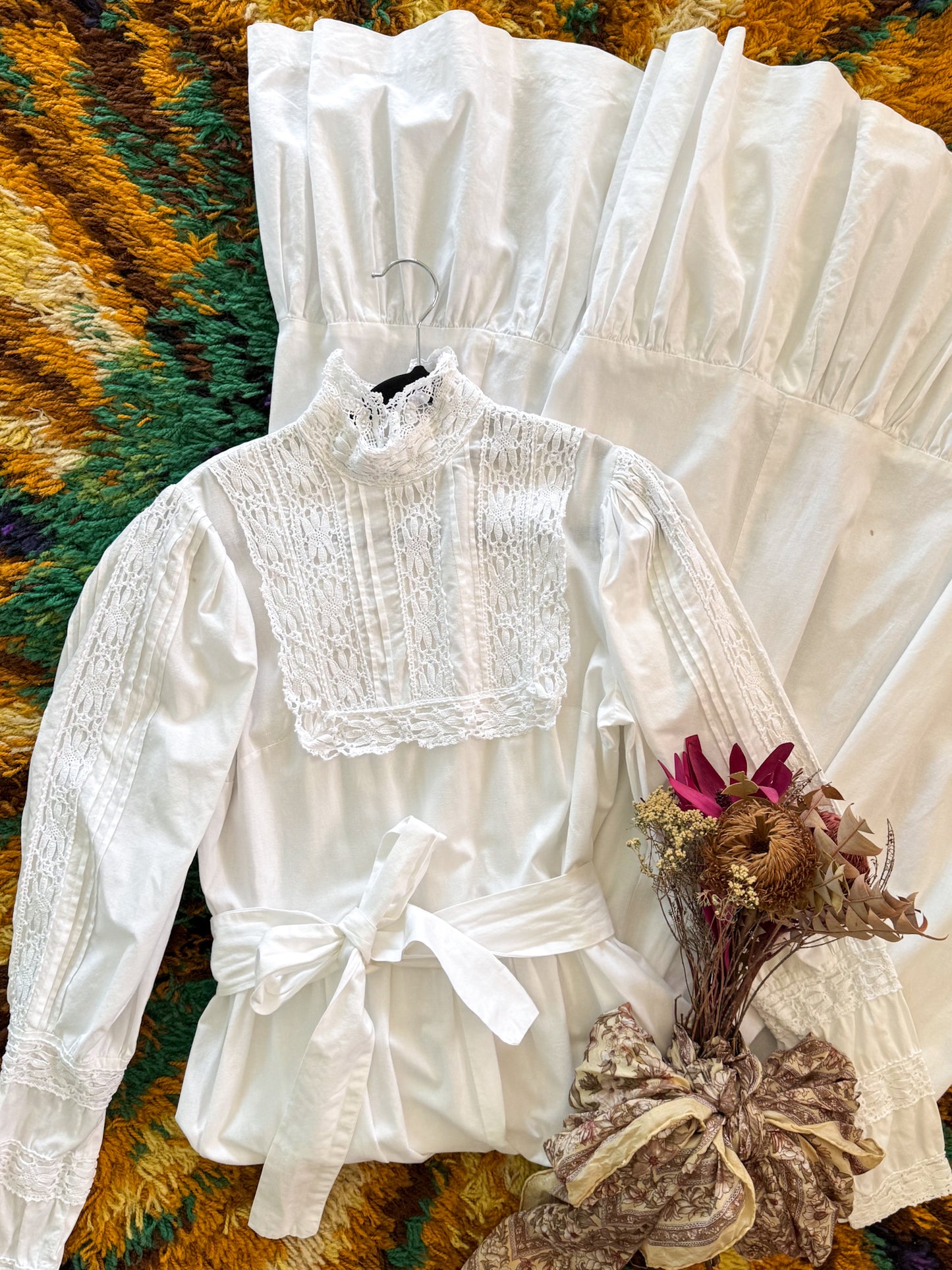 VINTAGE 1970S ENGLISH LAURA ASHLEY COTTON MAXI VICTORIANA PRAIRIE DRESS M