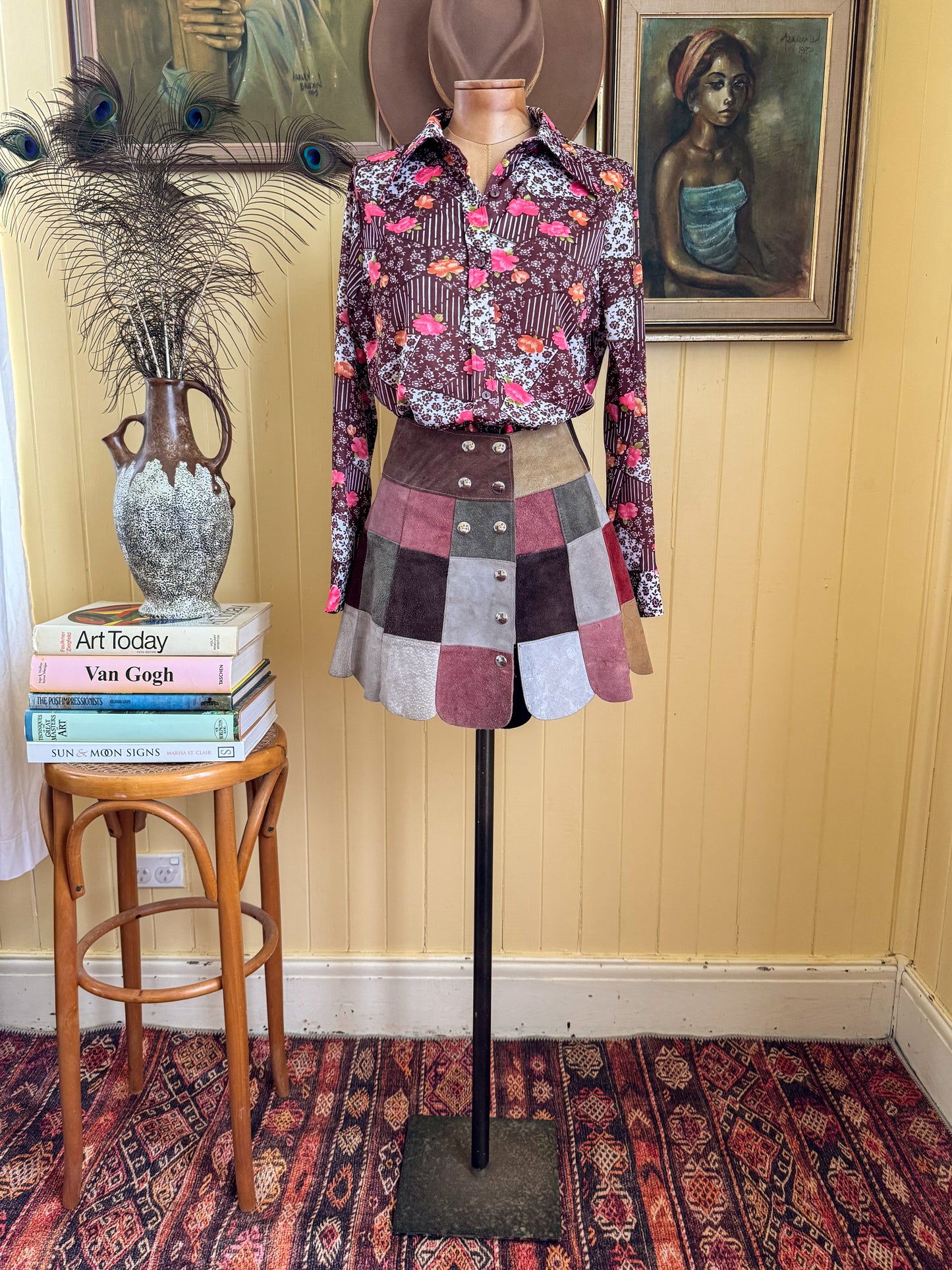 VINTAGE 1970S KOREAN LUCKY PIERRE FLORAL PRINT POLY BODY SHIRT M