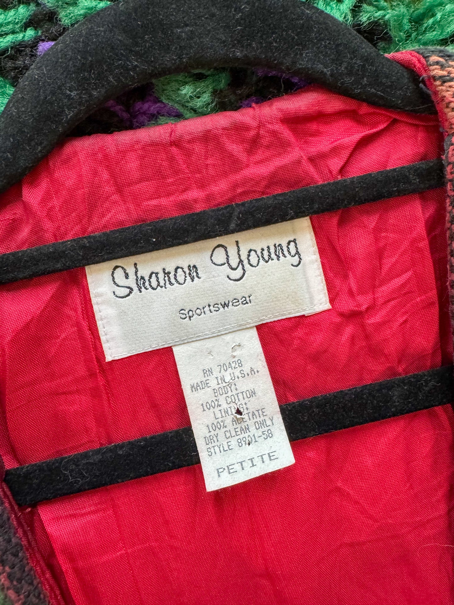 VINTAGE 1980S AMERICAN SHARON YOUNG COTTON SERAPE WOVEN CONCHO VEST S