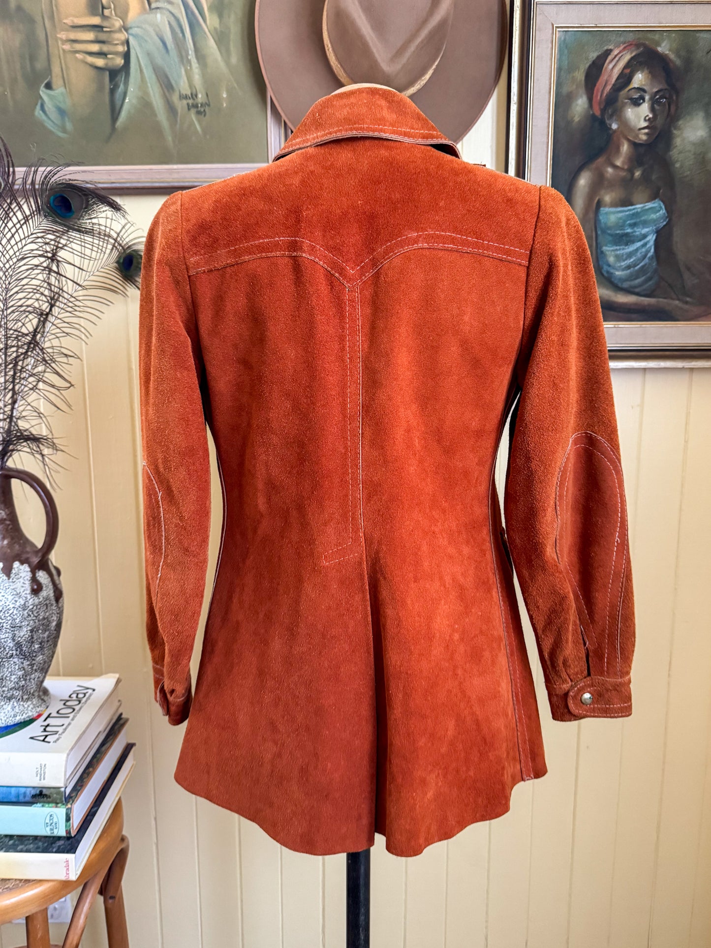 VINTAGE 1970S DAWN LEATHERCRAFT NEW YORK SUEDE LEATHER TAILORED JACKET XS