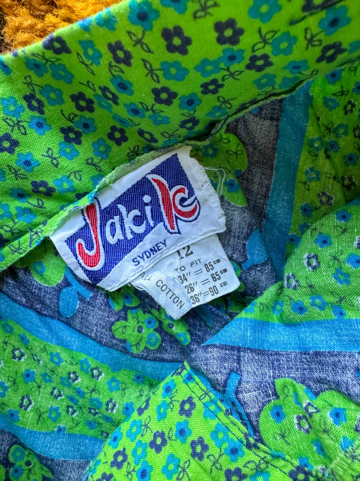 VINTAGE 1970S JAKI K COTTON FLORAL PRINT RUFFLE MAXI SKIRT XS/S