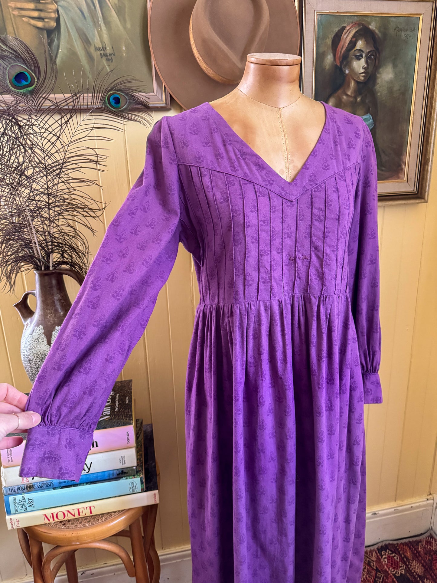 VINTAGE 1970S LAURA ASHLEY WALES COTTON PRAIRIE MODIFIED MIDI DRESS M