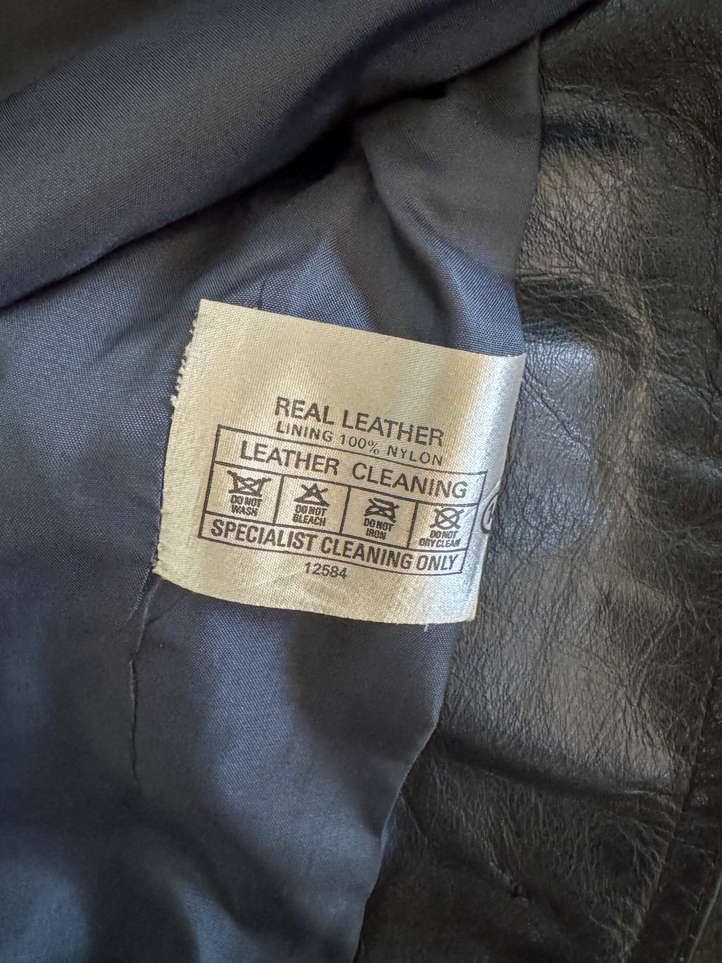 VINTAGE 1970S BLACK LEATHER PENNY LANE LONG SHEARLING COAT S