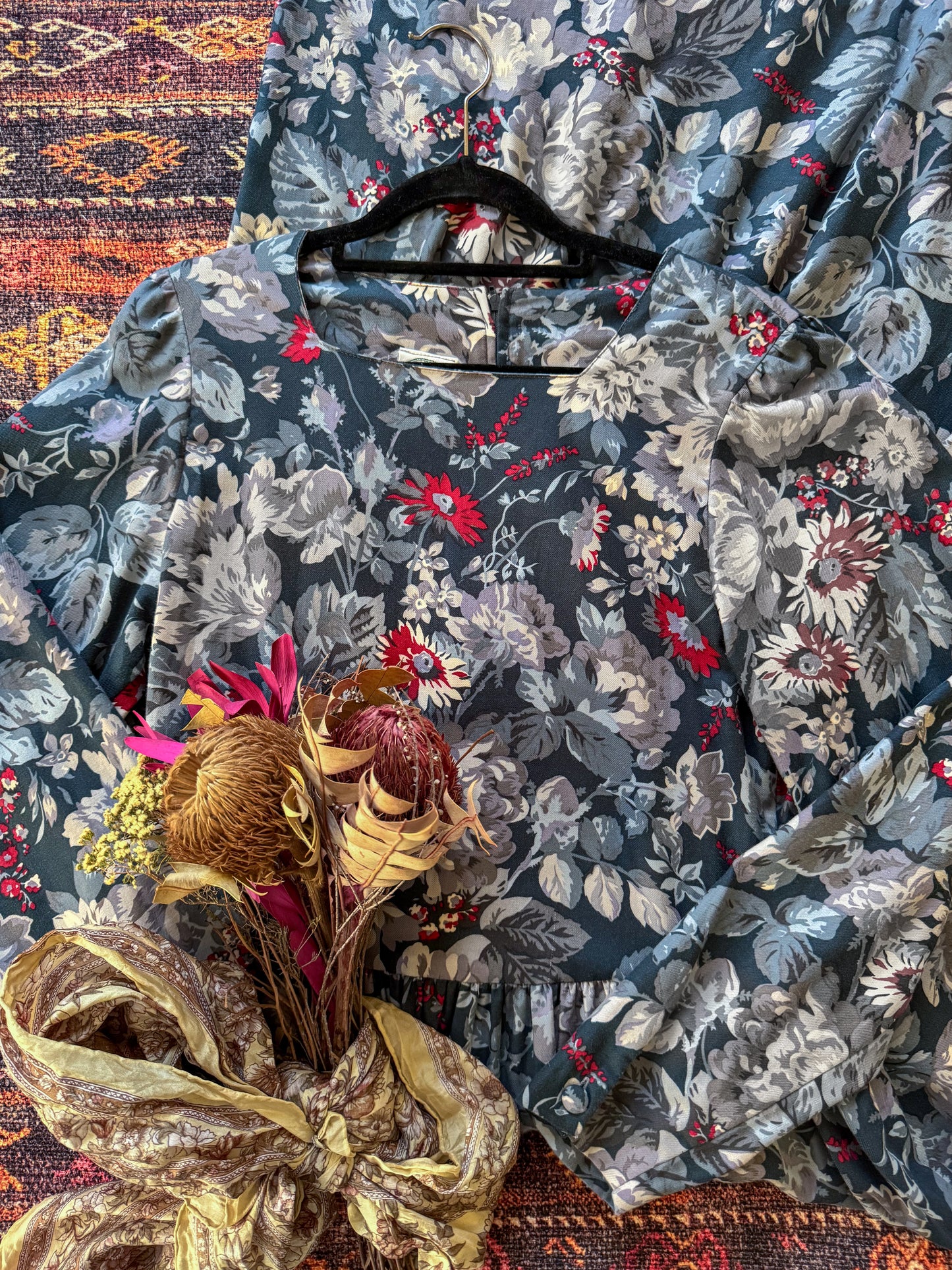 VINTAGE 1980S AUSTRALIAN LAURA ASHLEY COTTON FLORAL PRINT PRAIRIE DRESS S/M