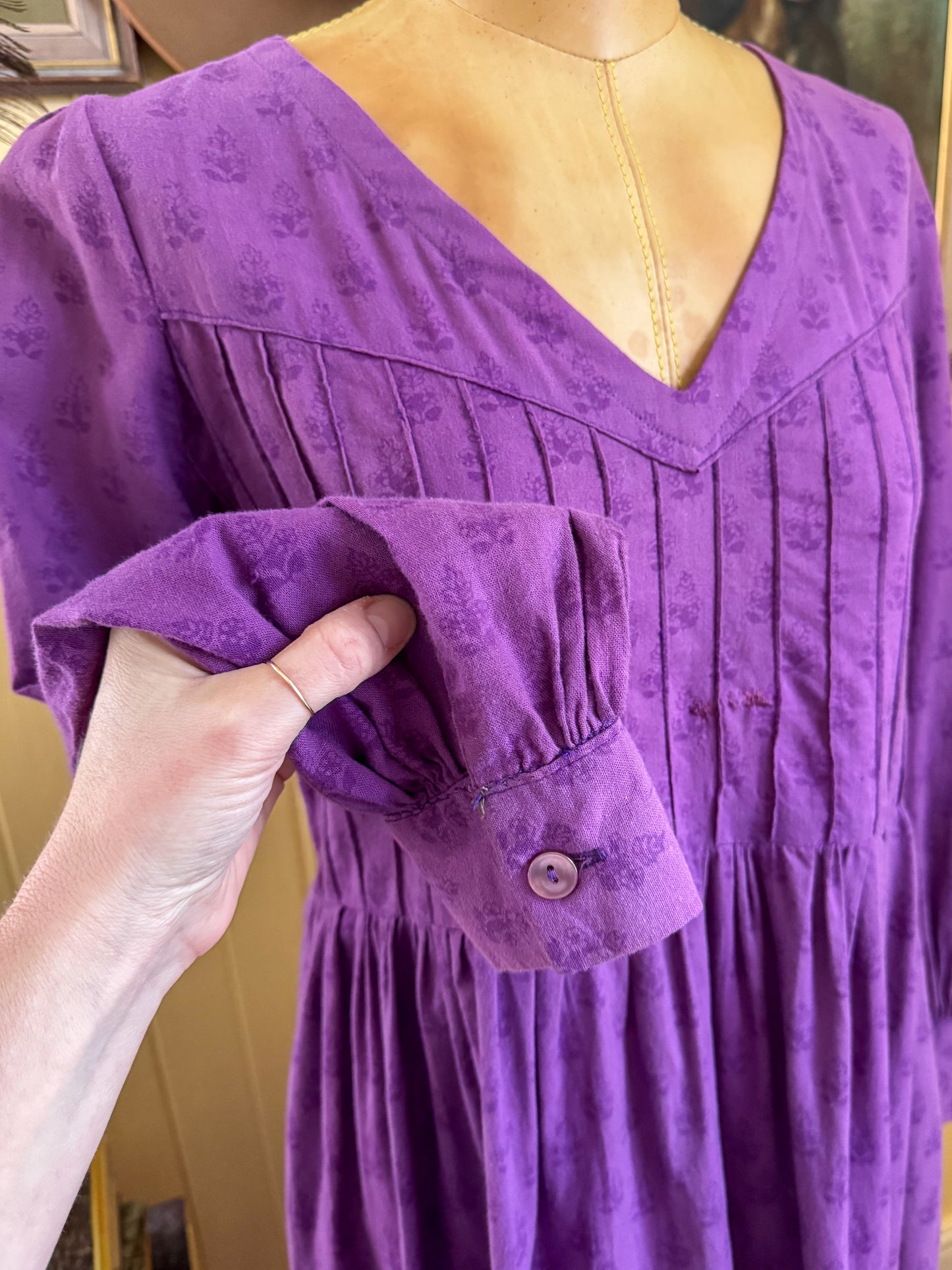 VINTAGE 1970S LAURA ASHLEY WALES COTTON PRAIRIE MODIFIED MIDI DRESS M