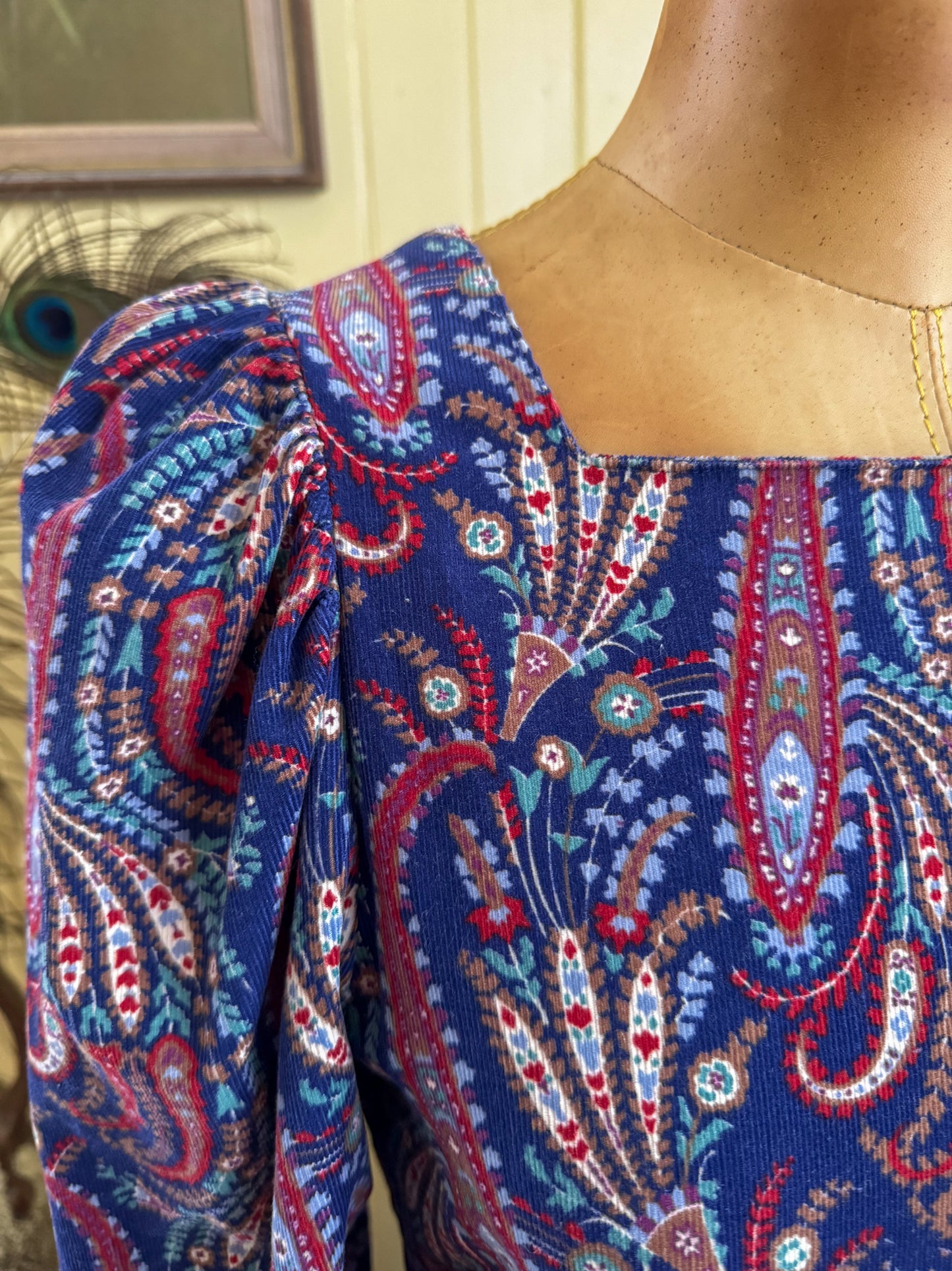 VINTAGE 1980S ENGLISH LAURA ASHLEY COTTON CORDUROY PAISLEY PRAIRIE DRESS S