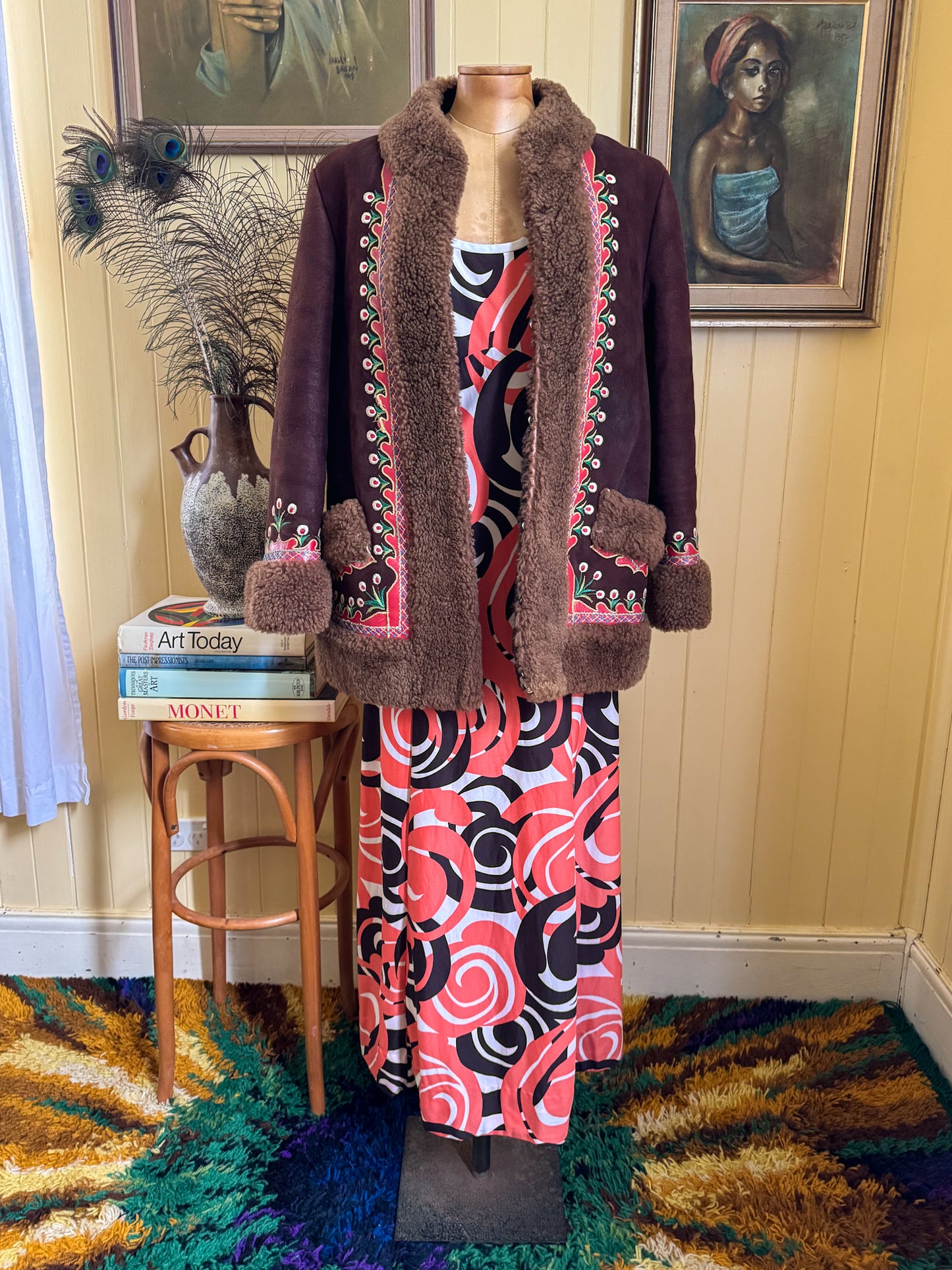 VINTAGE 1970S COLLETTE SYDNEY PSYCHEDELIC FLORAL PRINT MAXI DRESS M