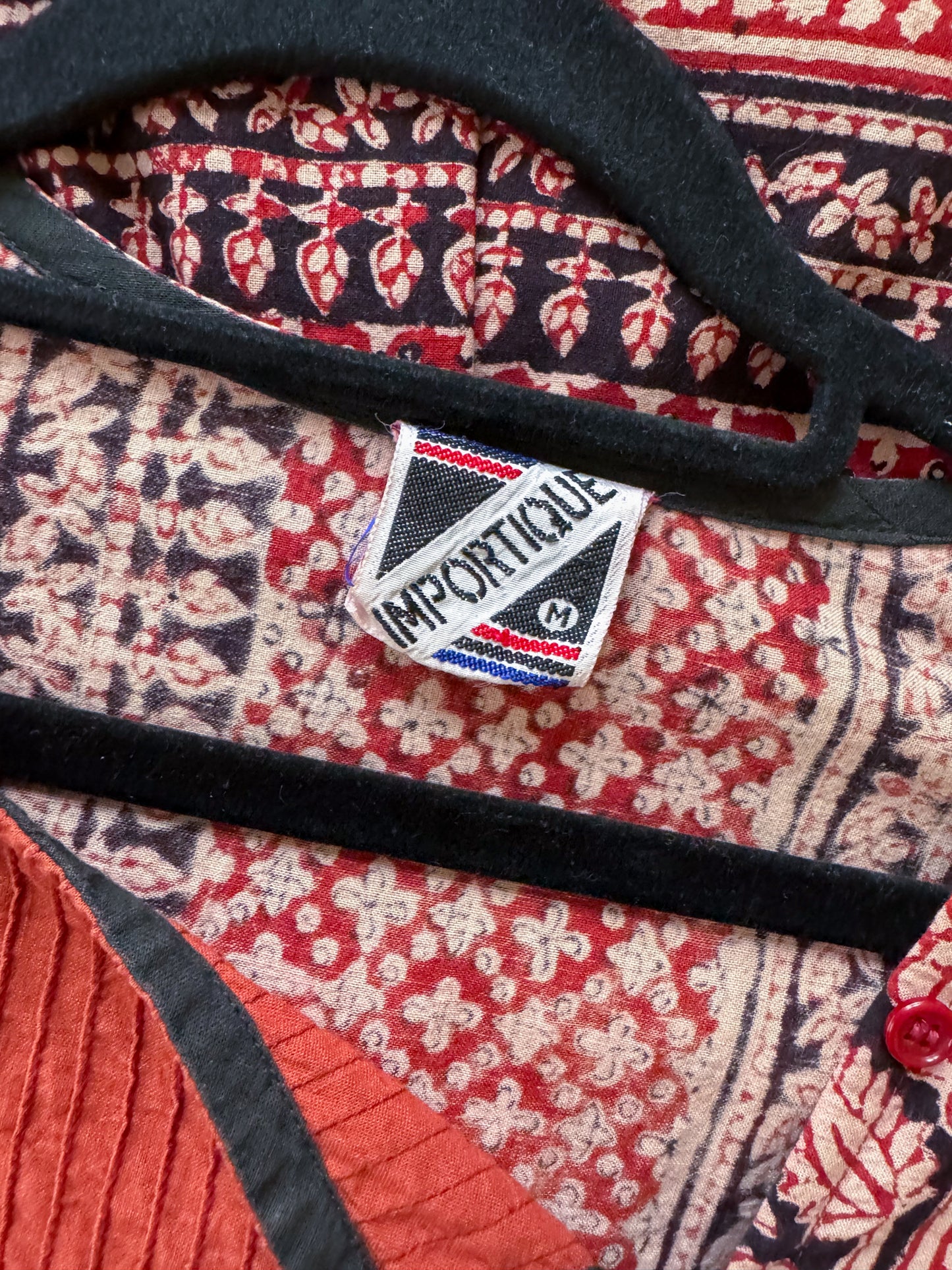 VINTAGE 1970S IMPORTIQUE INDIAN COTTON BLOCK PRINT MIDI SMOCK DRESS M