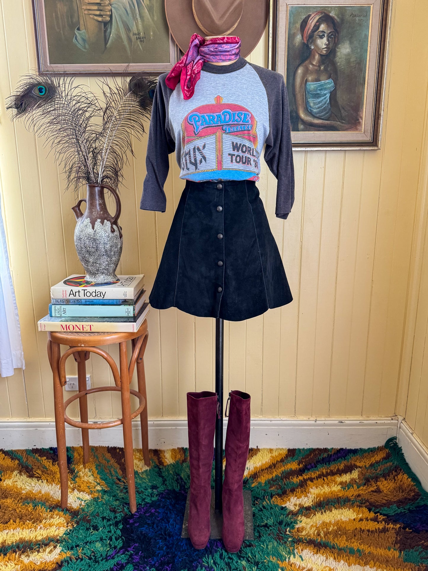 VINTAGE 1990S SUEDE LEATHER PANELLED BUTTON THROUGH MINI SKIRT M/L