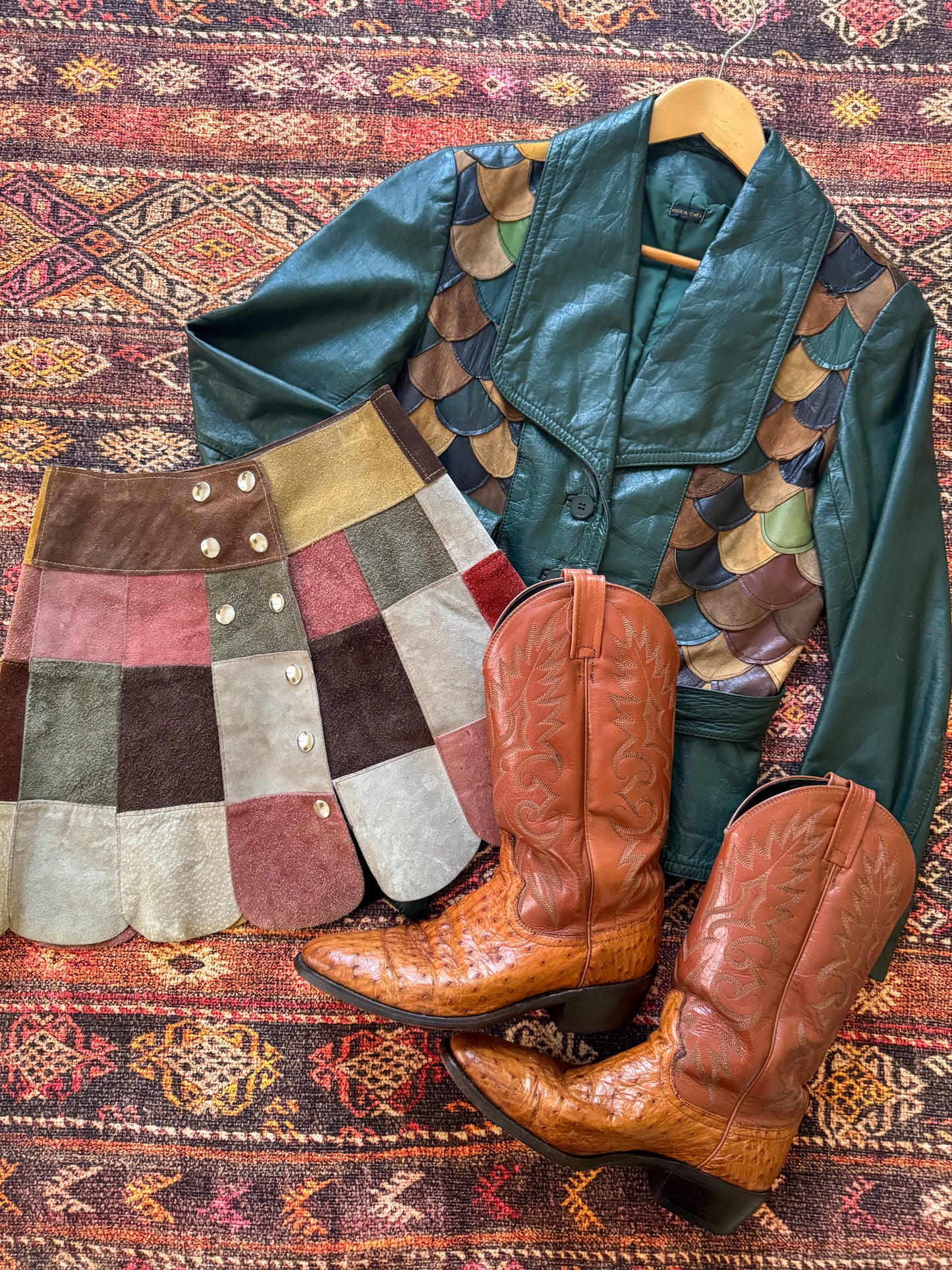 VINTAGE DAN POST AMERICAN OSTRICH LEATHER QUILL WESTERN COWBOY BOOTS 10/41