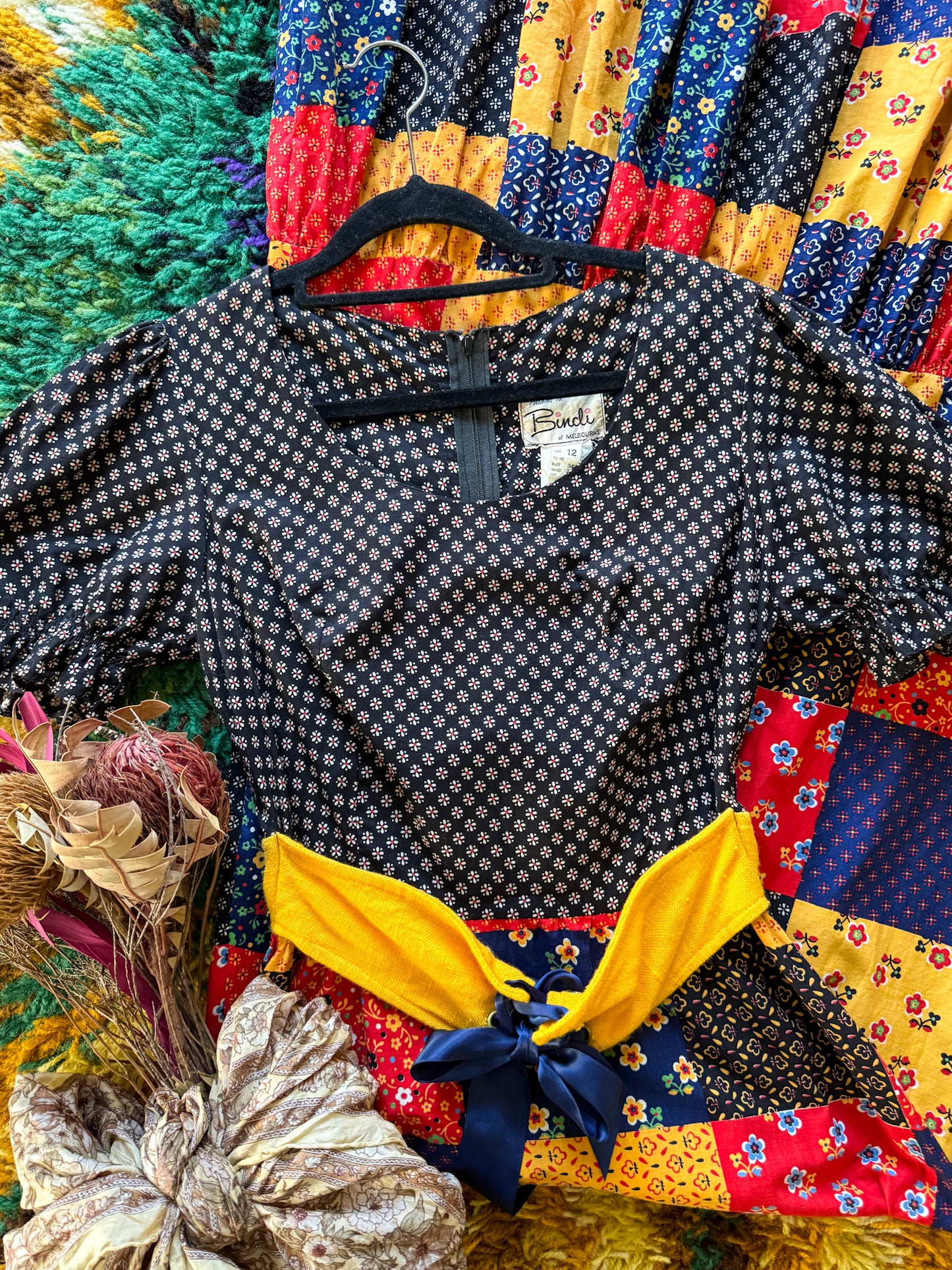 VINTAGE 1970S BINDI OF MELBOURNE COTTON PATCHWORK MAXI PRAIRIE DRESS XS/S