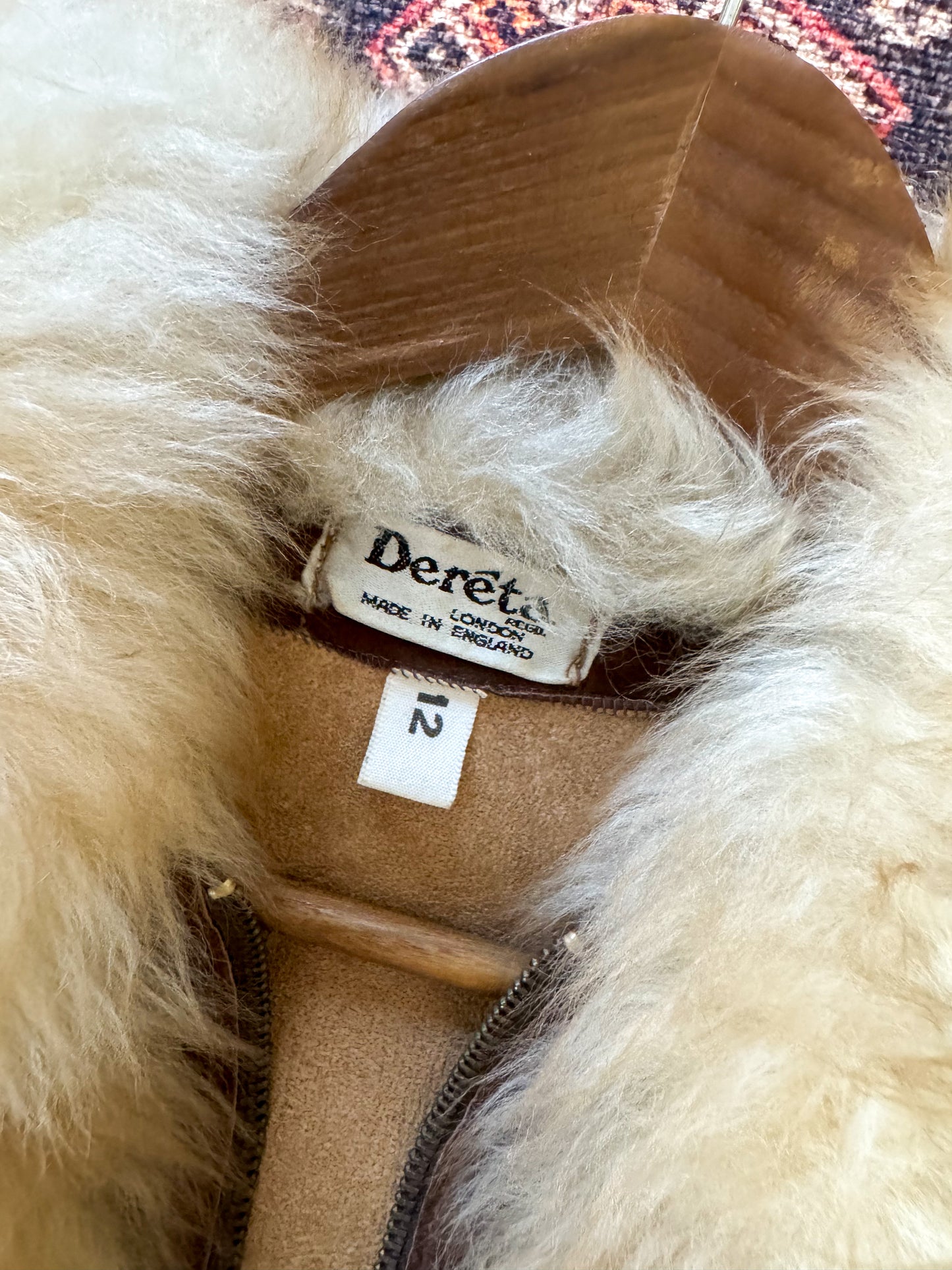 VINTAGE 1970S DERETA LONDON FAUX SUEDE + SHEEPSKIN CROPPED JACKET S