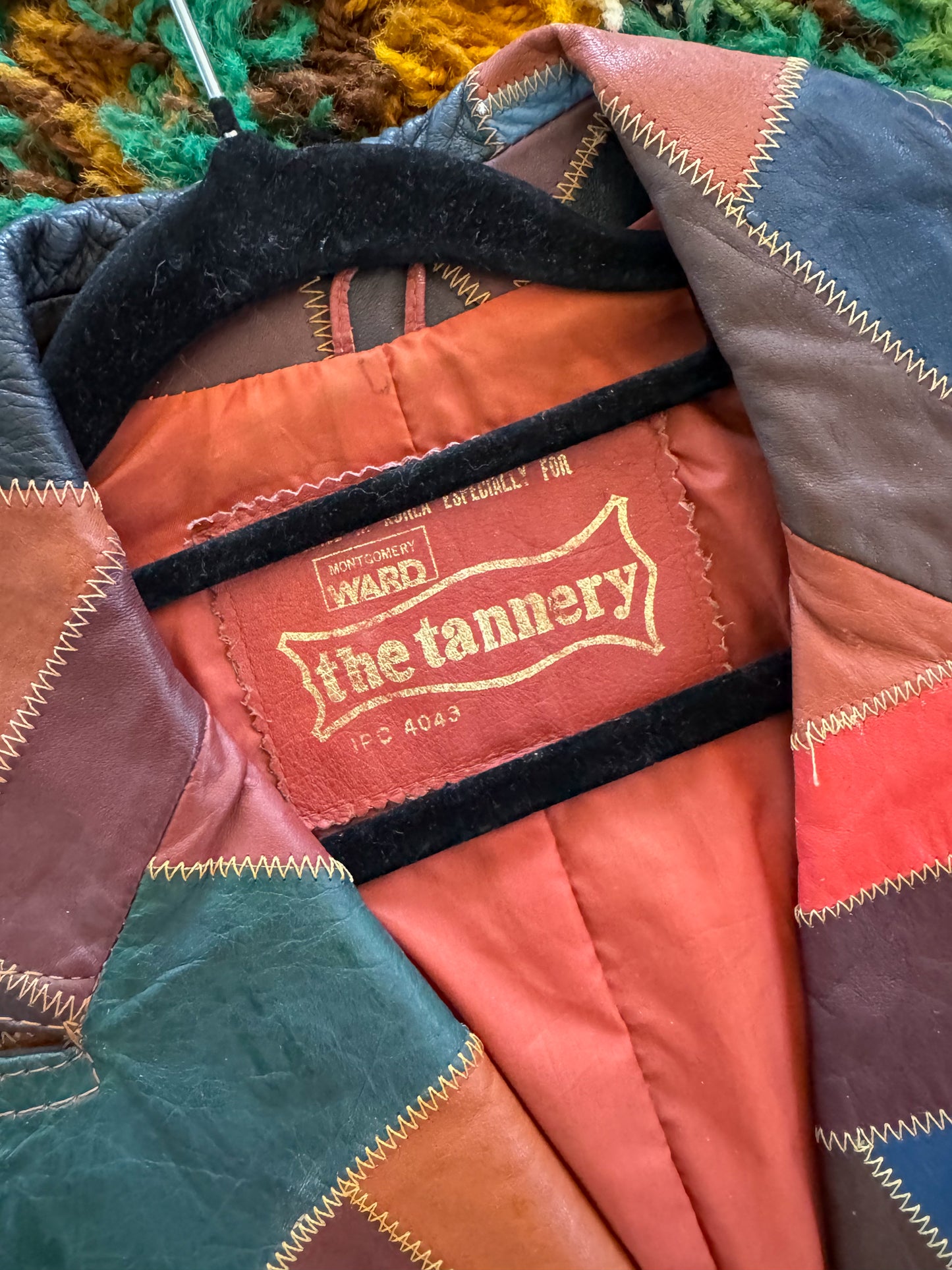 VINTAGE 1970S THE TANNERY KOREAN PATCHWORK LEATHER BLAZER JACKET M