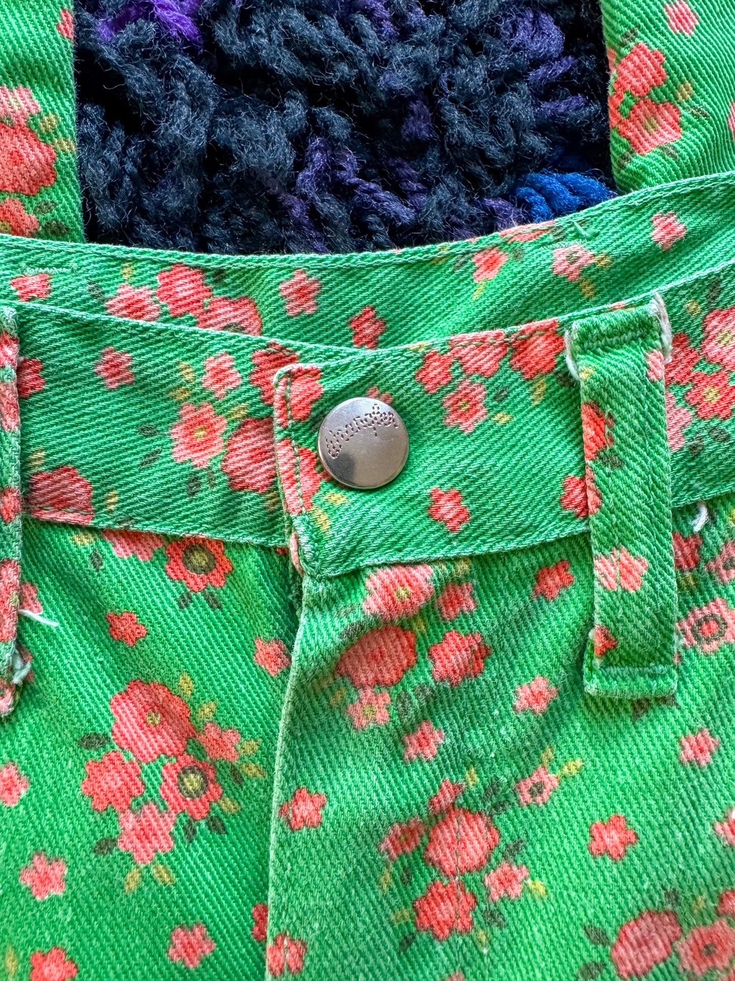 VINTAGE 1970S AMERICAN MISSES WRANGLER COTTON FLORAL PRINT TAPERED JEAN S