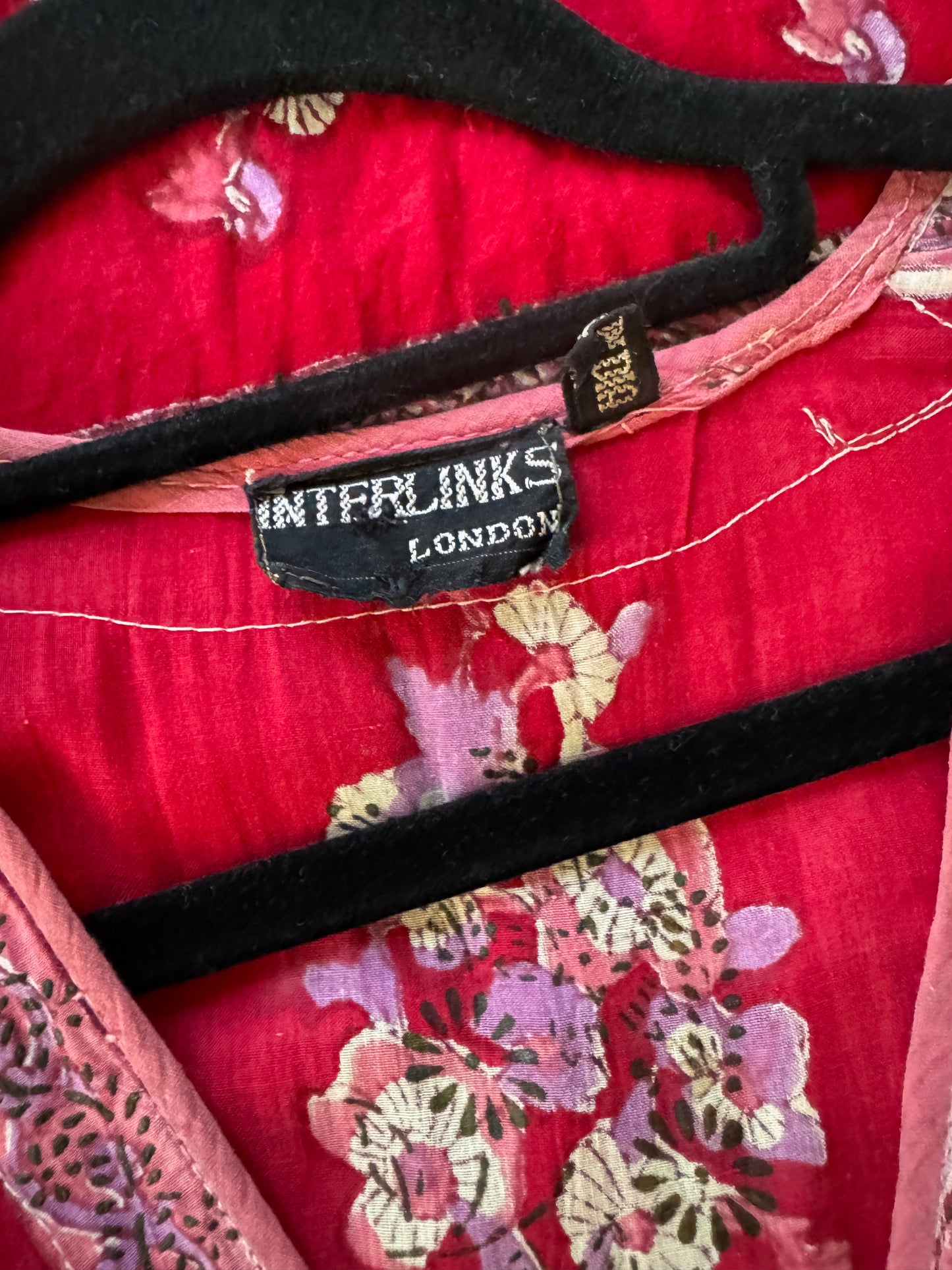 VINTAGE 1970S RARE INTERLINKS INDIAN COTTON GAUZE BLOCK PRINT MIDI DRESS M/L