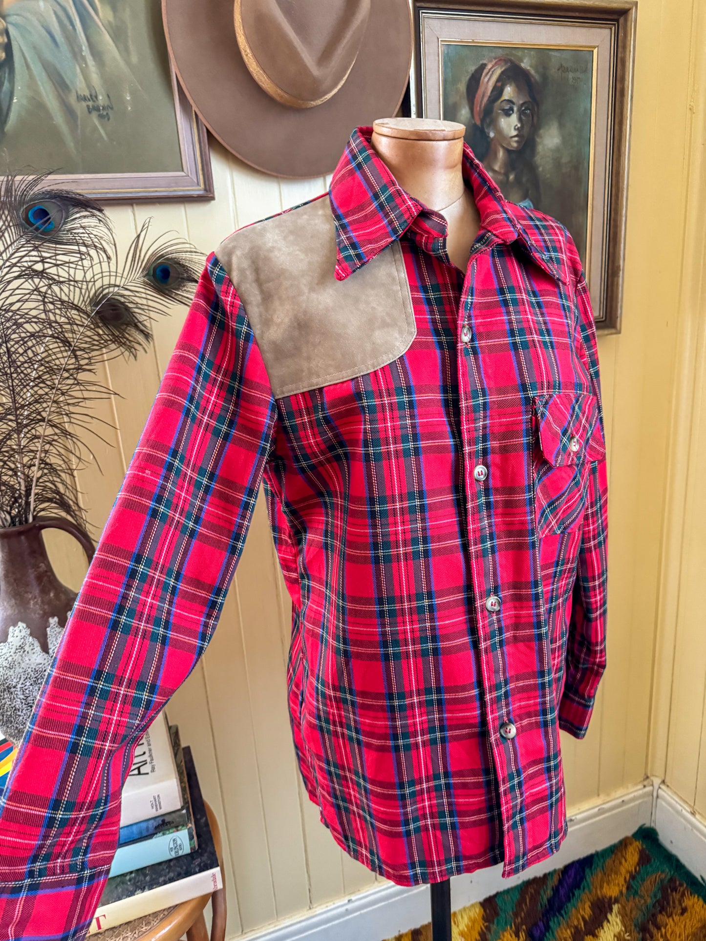 VINTAGE 1970S RARE LEVI’S FOR MEN COTTON/POLY WESTERN PLAID SHIRT M