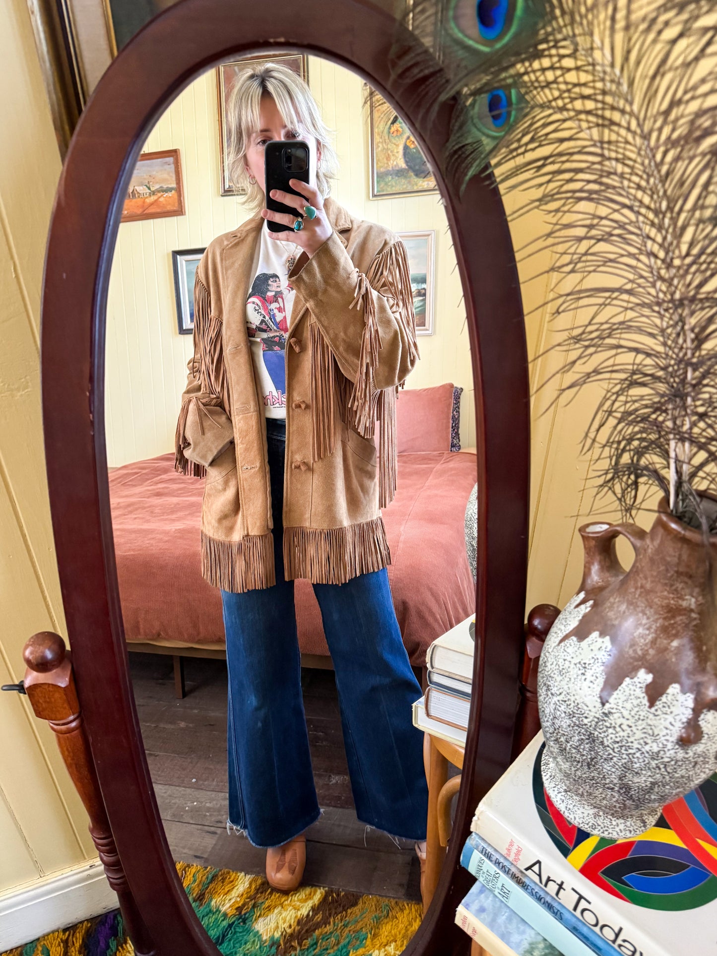 VINTAGE 1980S PIONEER WEAR SUEDE FRINGED WESTERN JACKET XL