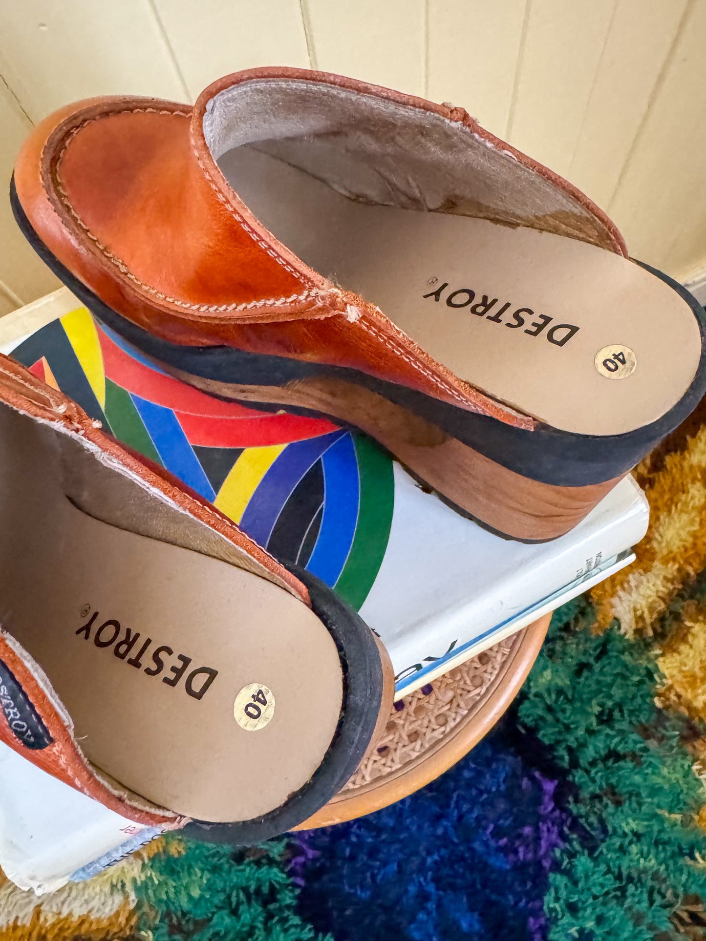 VINTAGE 1990S RARE DESTROY DEADSTOCK LEATHER SUPER PLATFORM WEDGES 8.5/39.5